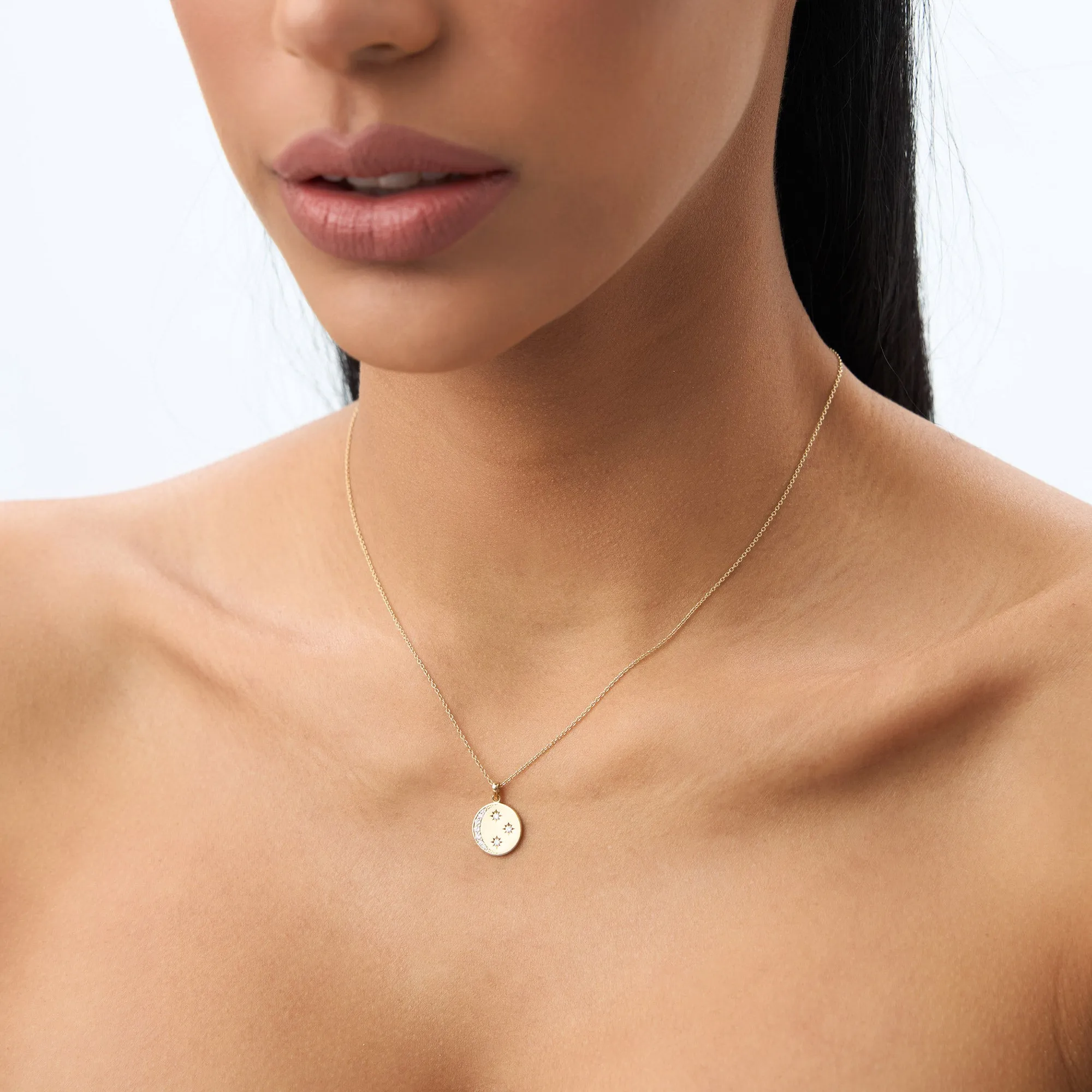 14k Diamond Moon and Crescent Pendant