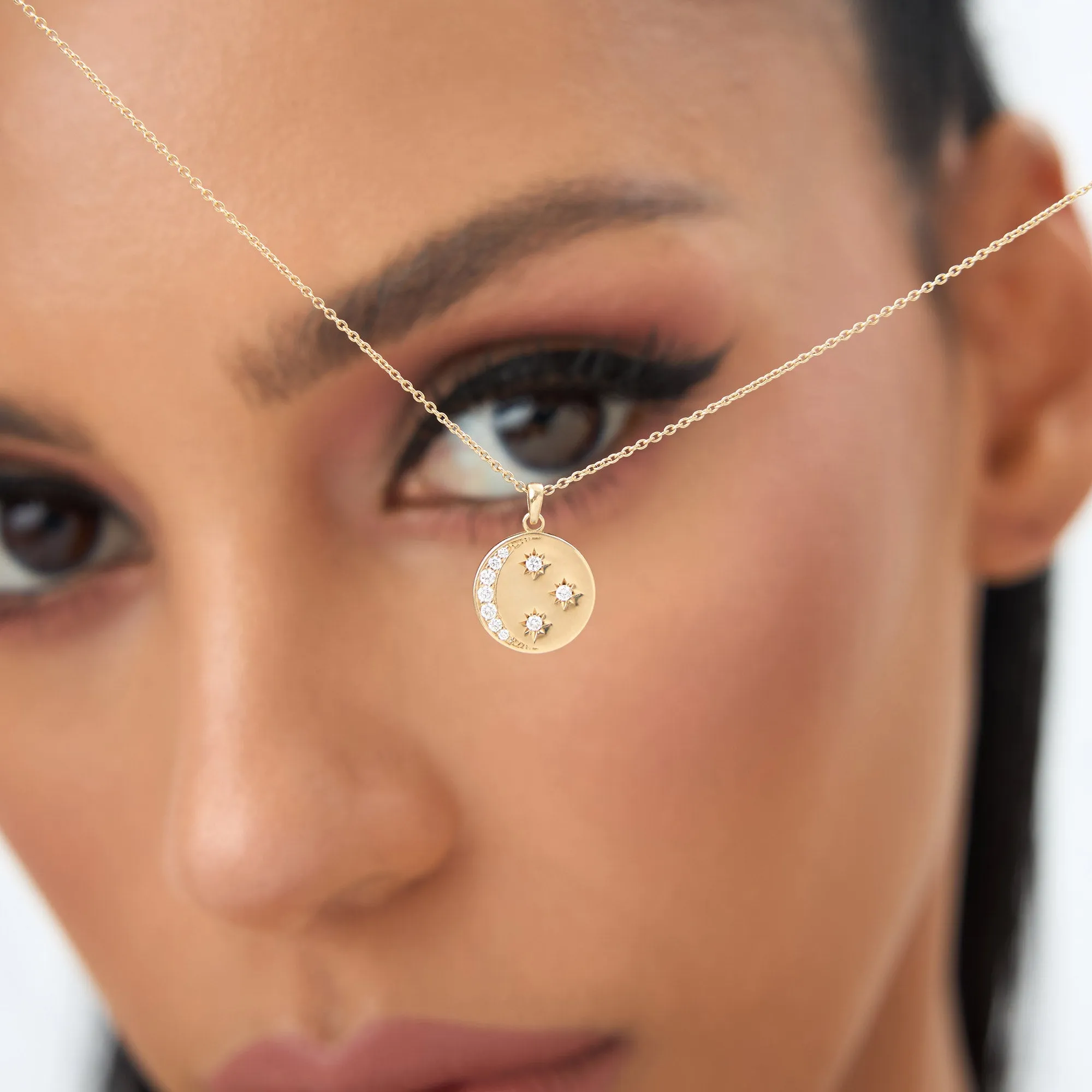 14k Diamond Moon and Crescent Pendant