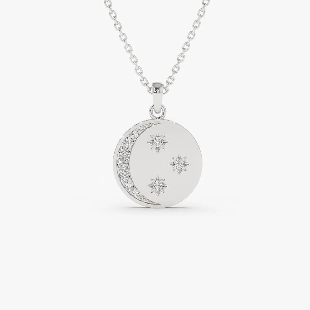 14k Diamond Moon and Crescent Pendant
