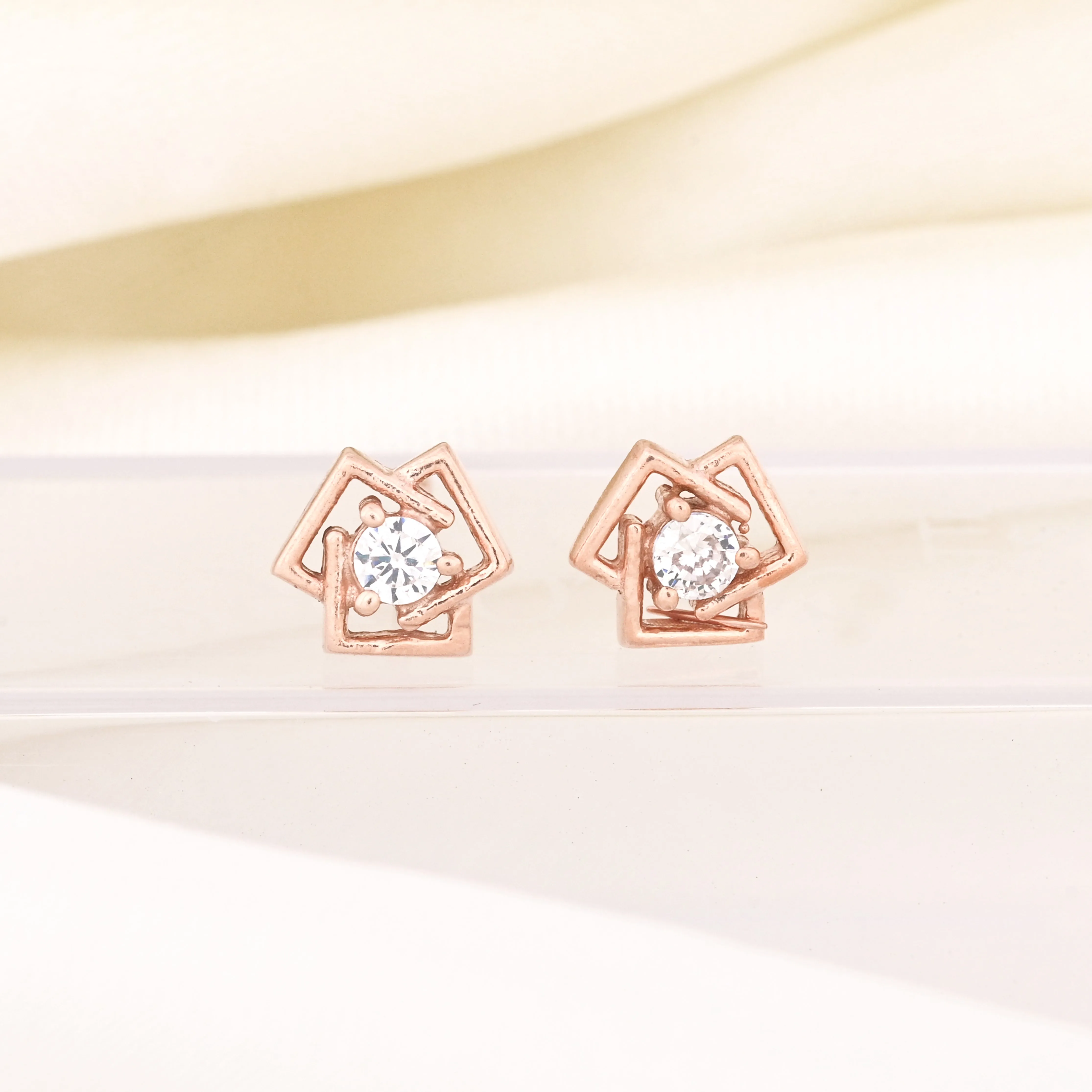 14k Gold Plated Tiny Diamond Flower Stud Earrings