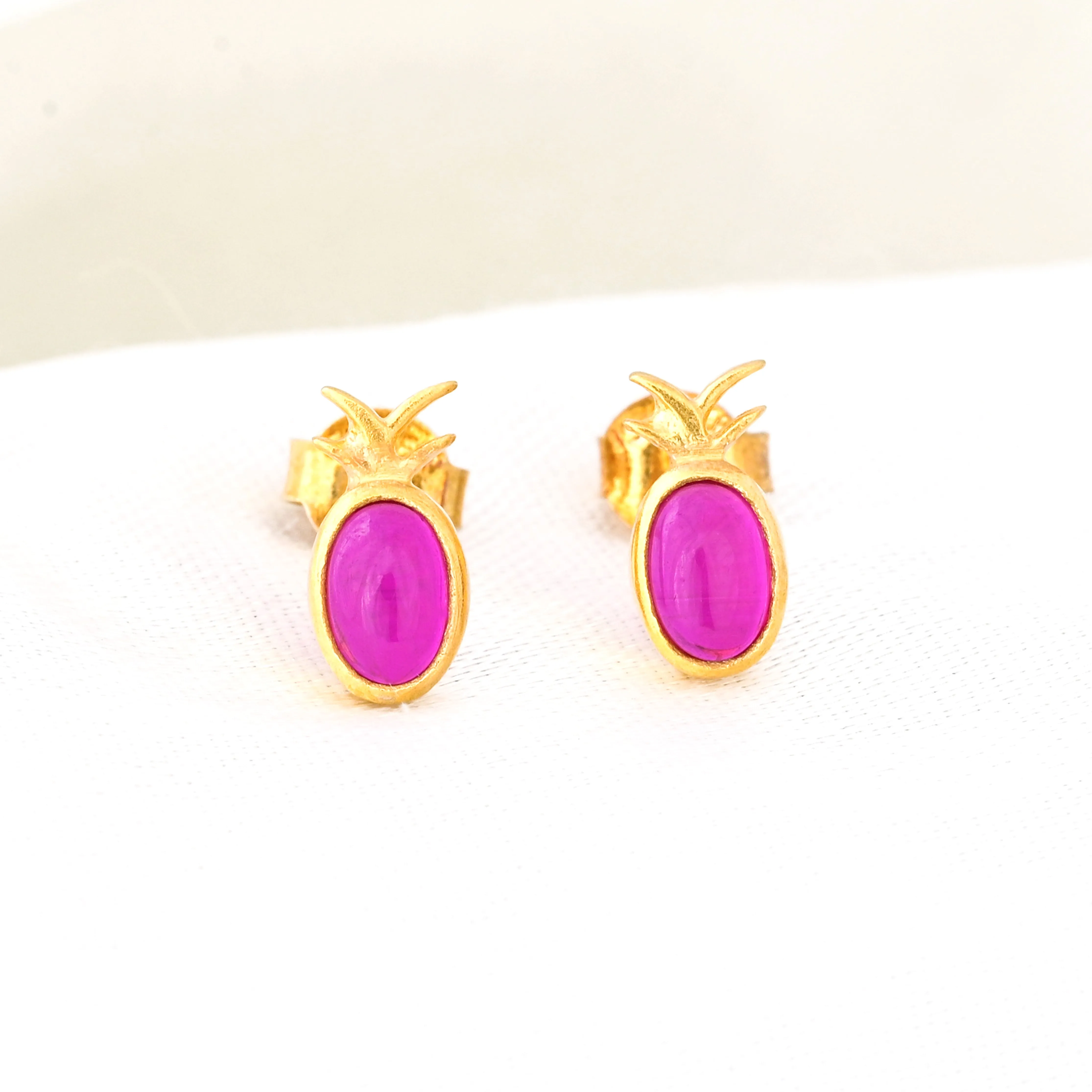14kt Gold Plated Ruby Gems Pineapple Earrings