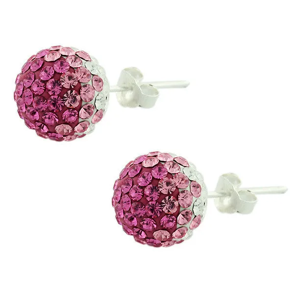 928 Sterling Silver Pink White CZ Beads Ball Round Stud Earrings