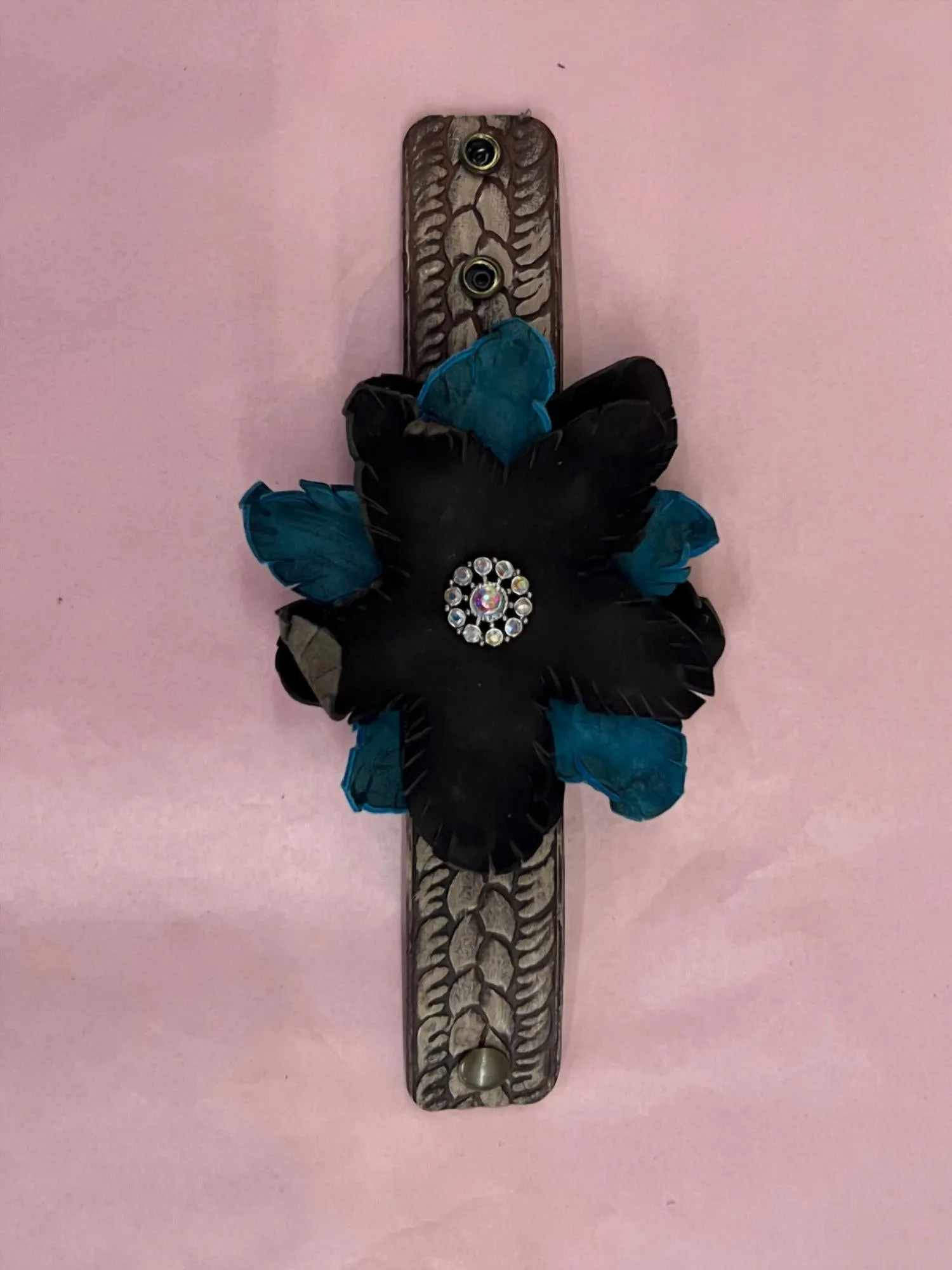 A Rare Bird - Women's Embossed Leather Flower Bracelet