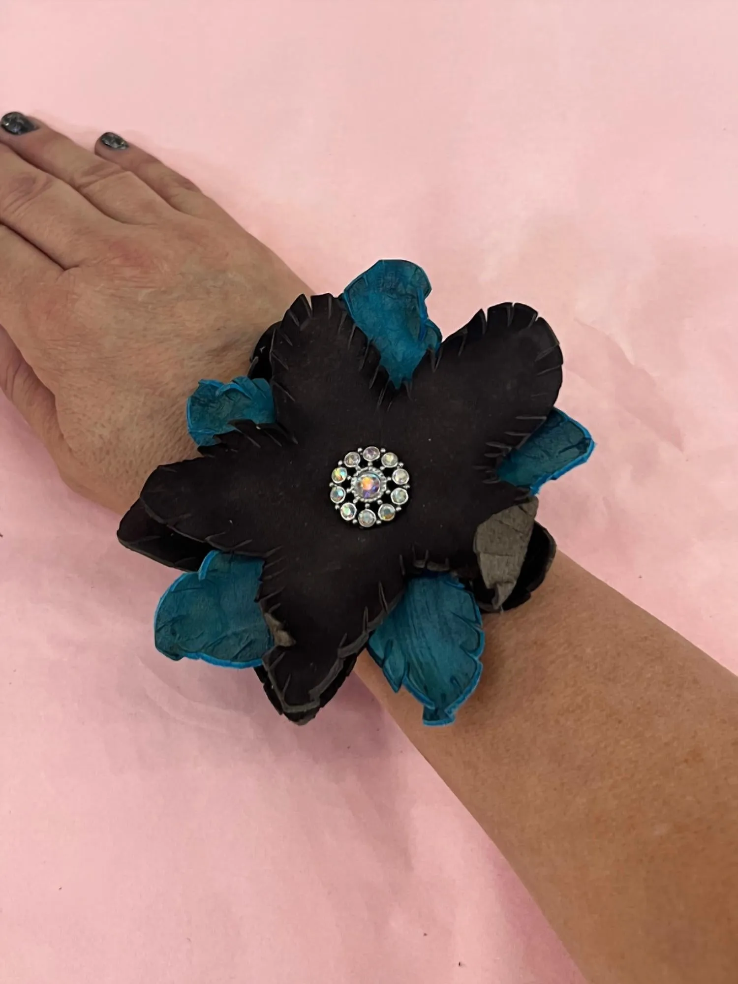 A Rare Bird - Women's Embossed Leather Flower Bracelet