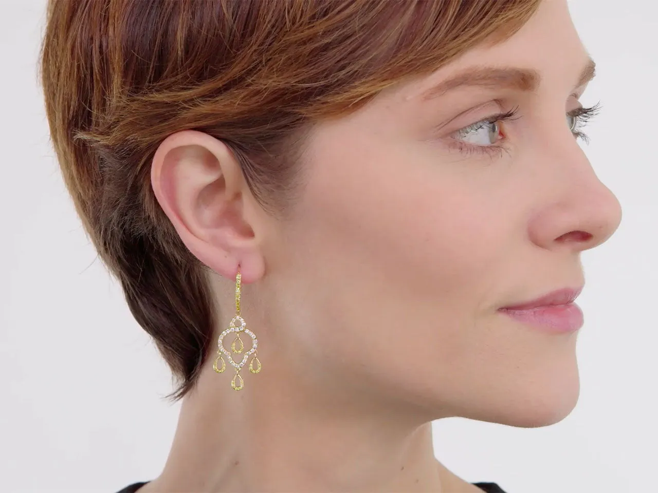 Alan Friedman Yellow and White Diamond Dangle Earrings in 18K