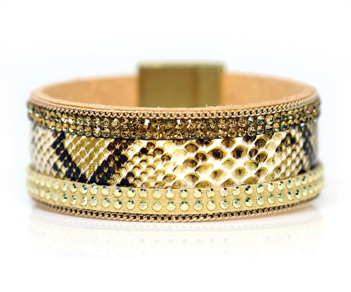 Animal Print Brown Sparkly Cuff Bracelet