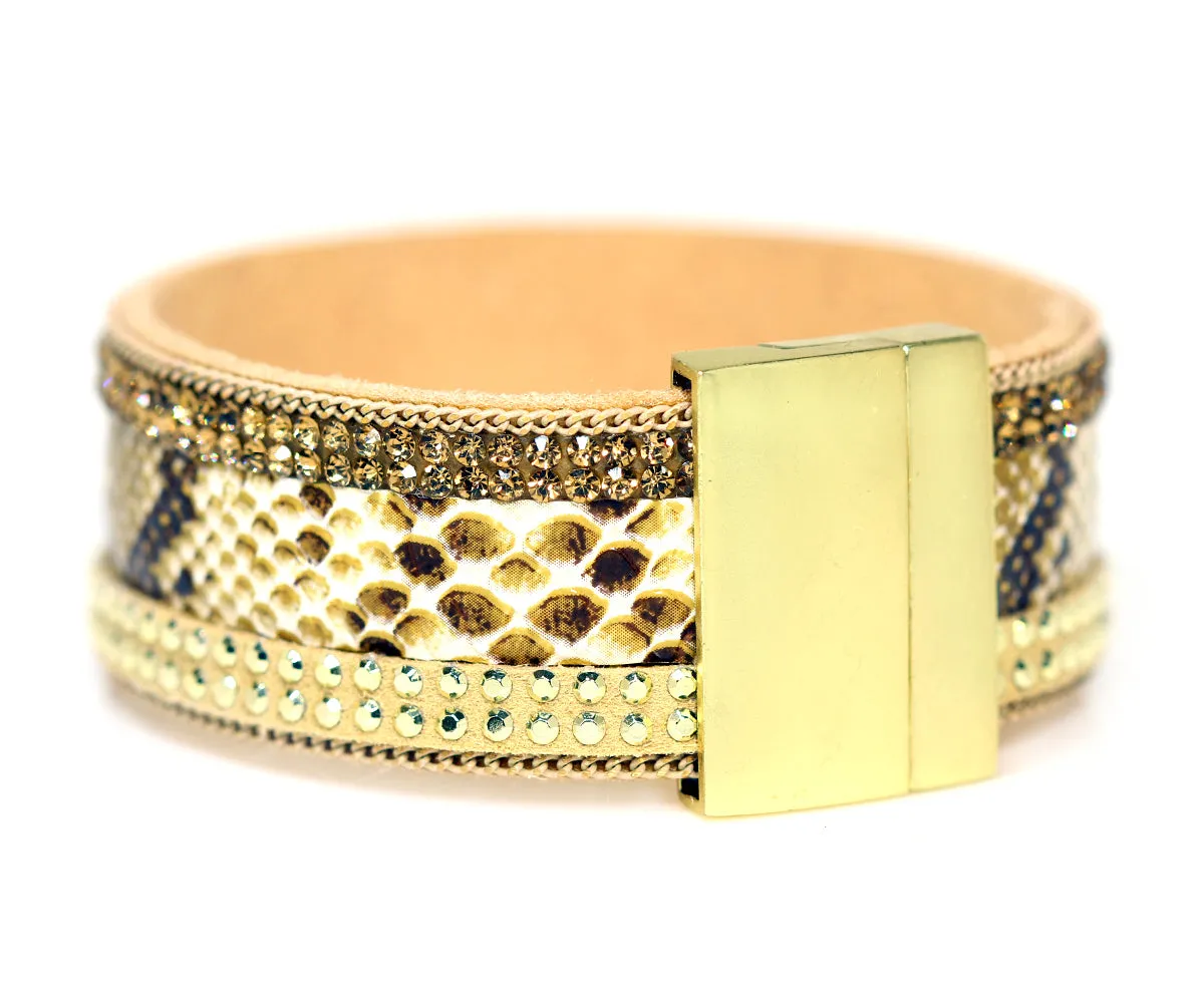 Animal Print Brown Sparkly Cuff Bracelet
