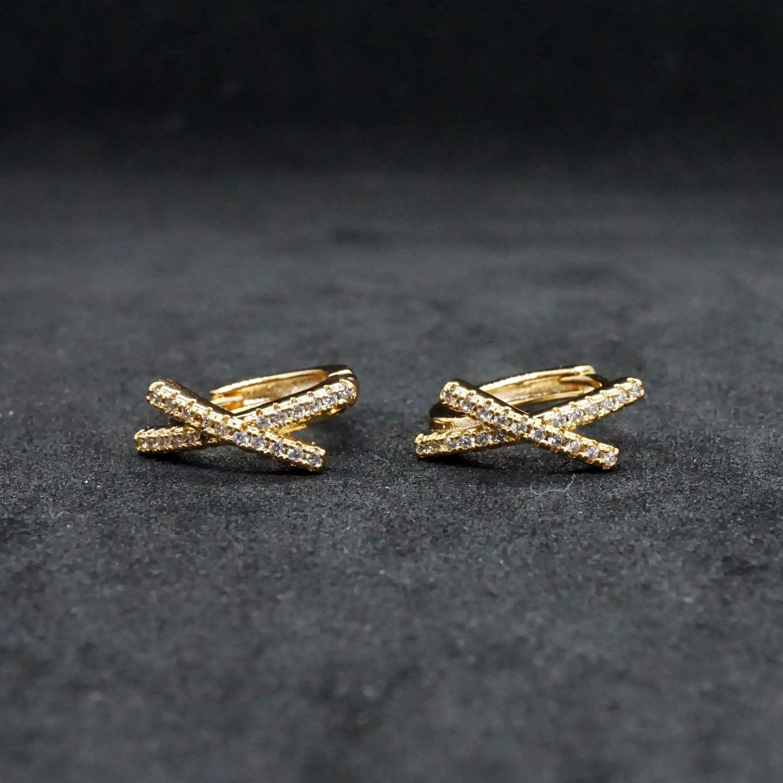 Ava X - Crystal Huggie Hoop Earrings in Gold or Silver