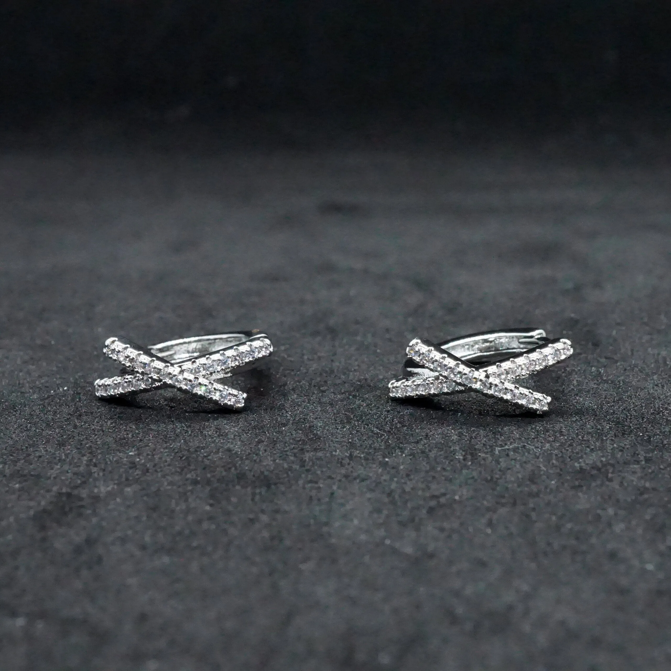 Ava X - Crystal Huggie Hoop Earrings in Gold or Silver