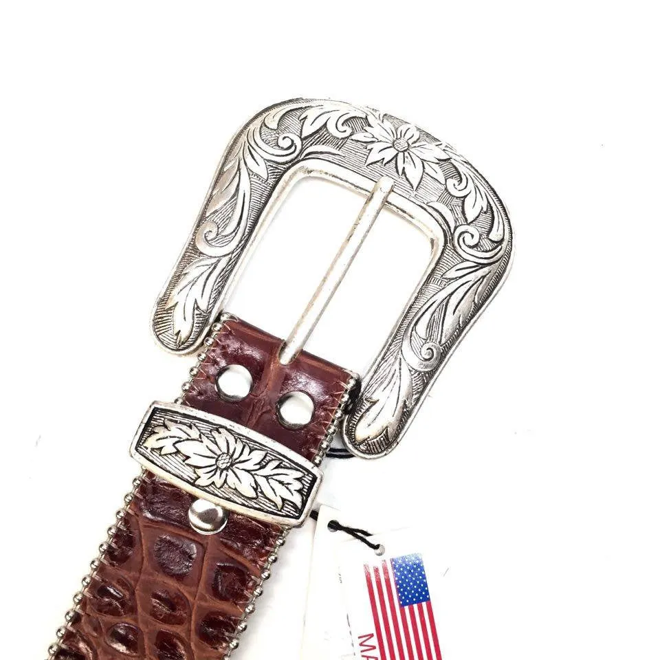 b.b. Simon Brown Skull Croco Crystal Belt