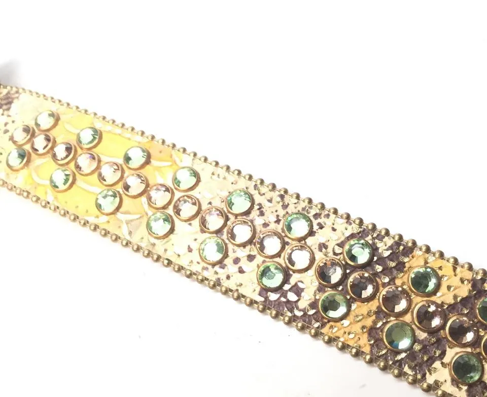 b.b. Simon Lemon Green Python Crescent Crystal Belt