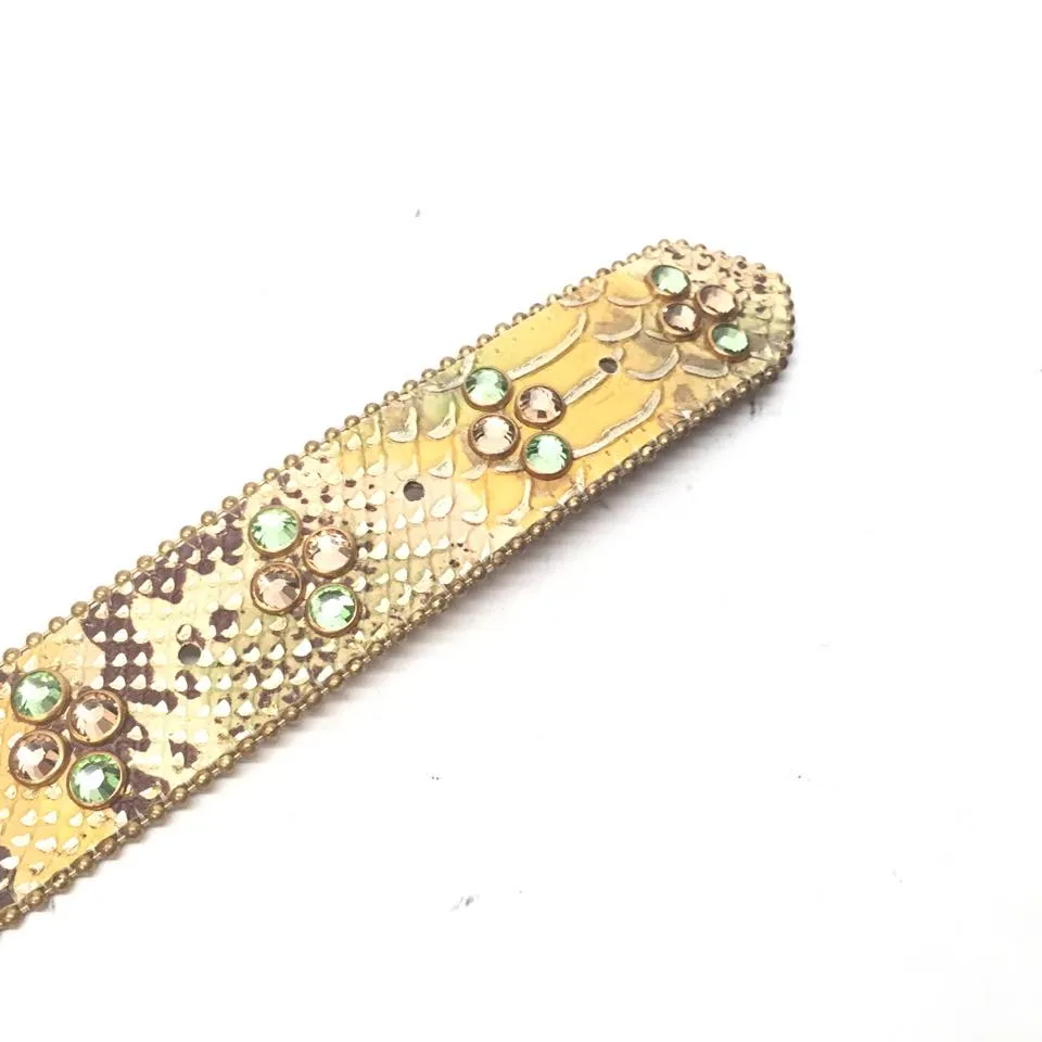 b.b. Simon Lemon Green Python Crescent Crystal Belt