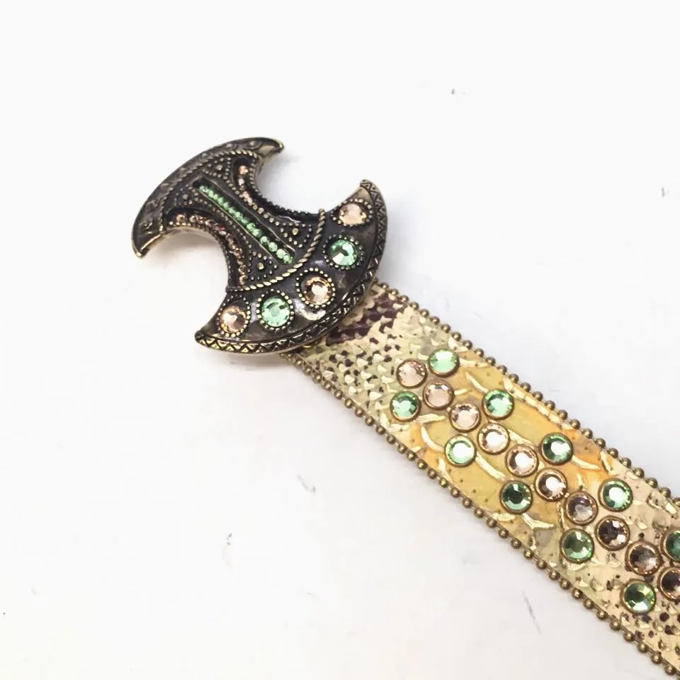 b.b. Simon Lemon Green Python Crescent Crystal Belt