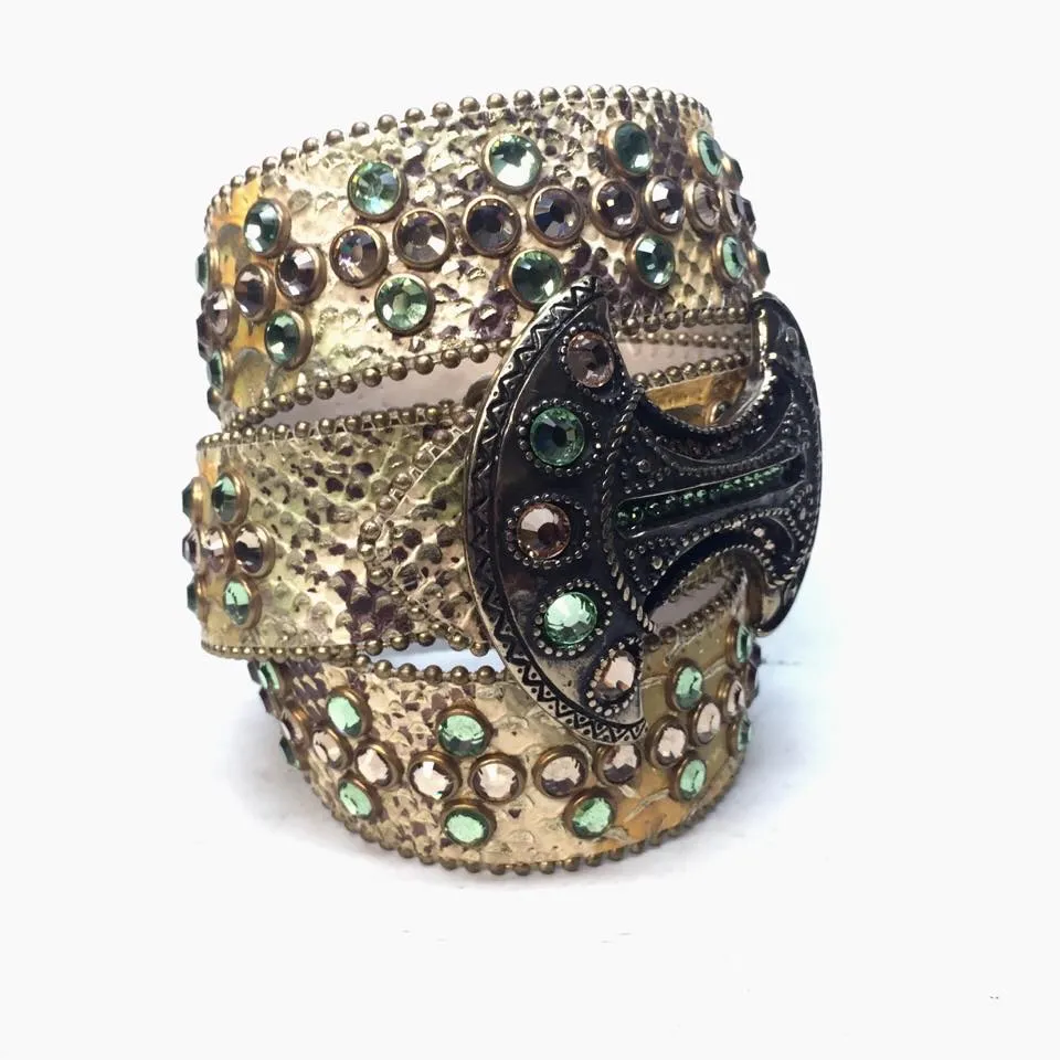 b.b. Simon Lemon Green Python Crescent Crystal Belt