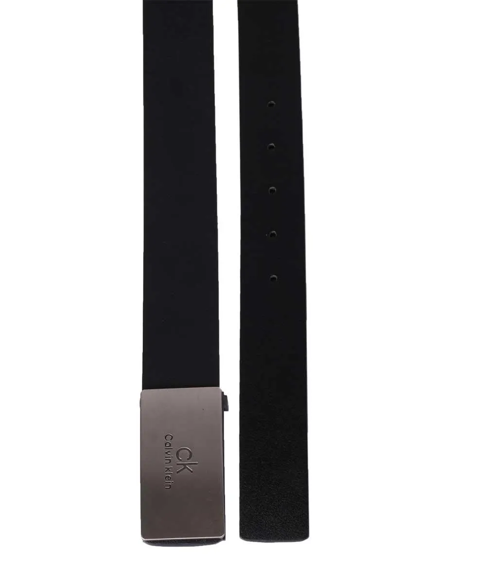 Calvin Klein silver Plaque With BlacK Leather Belt