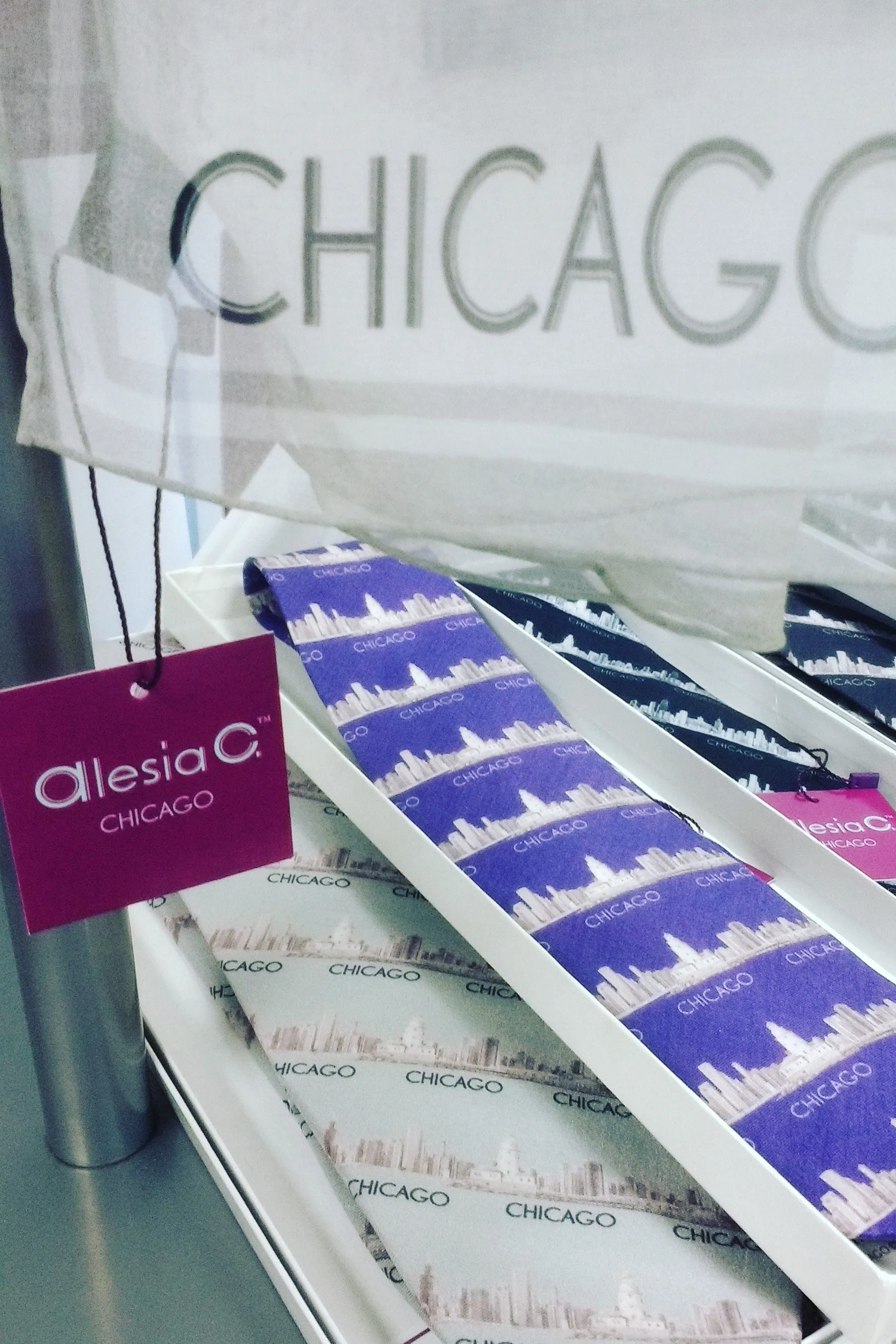 CHICAGO Skyline 100% Silk Men Tie in Gray Beige