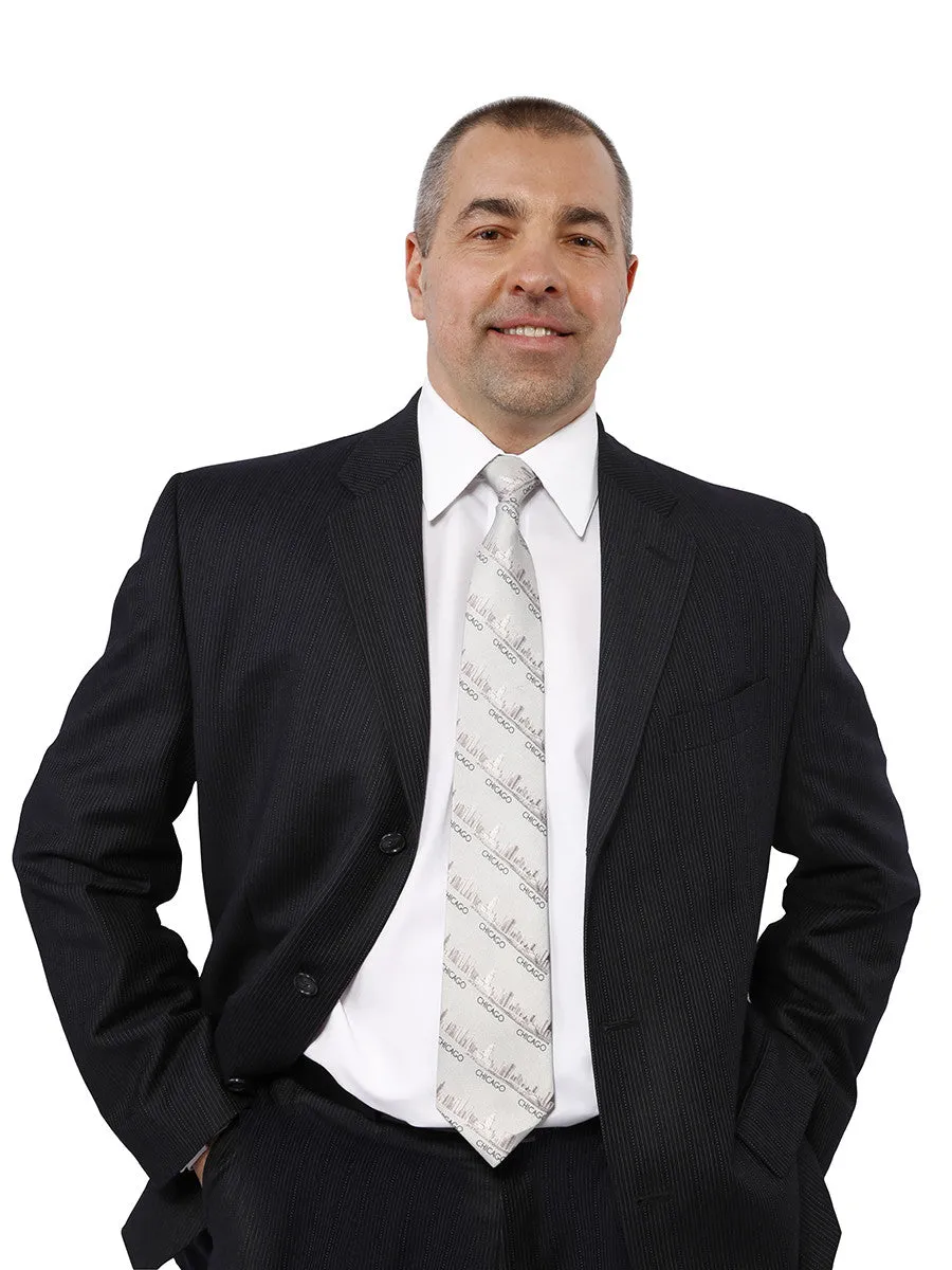 CHICAGO Skyline 100% Silk Men Tie in Gray Beige