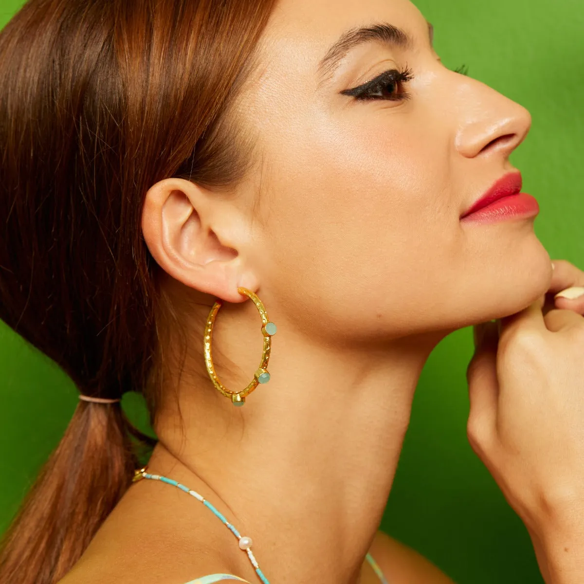 Cruise Aqua Chalcedony Large Hoops