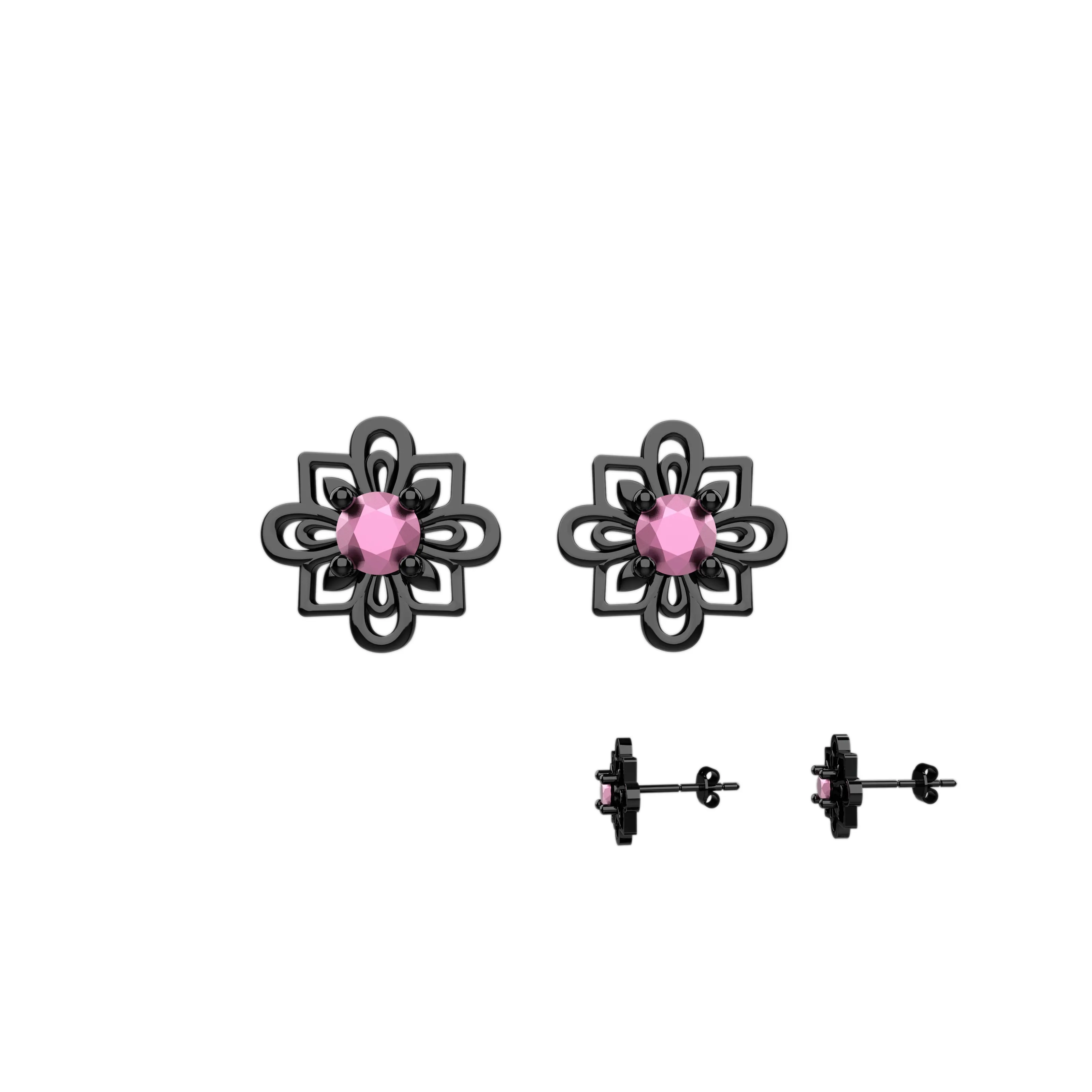 CZ Pink Gems Flower Stud Earrings