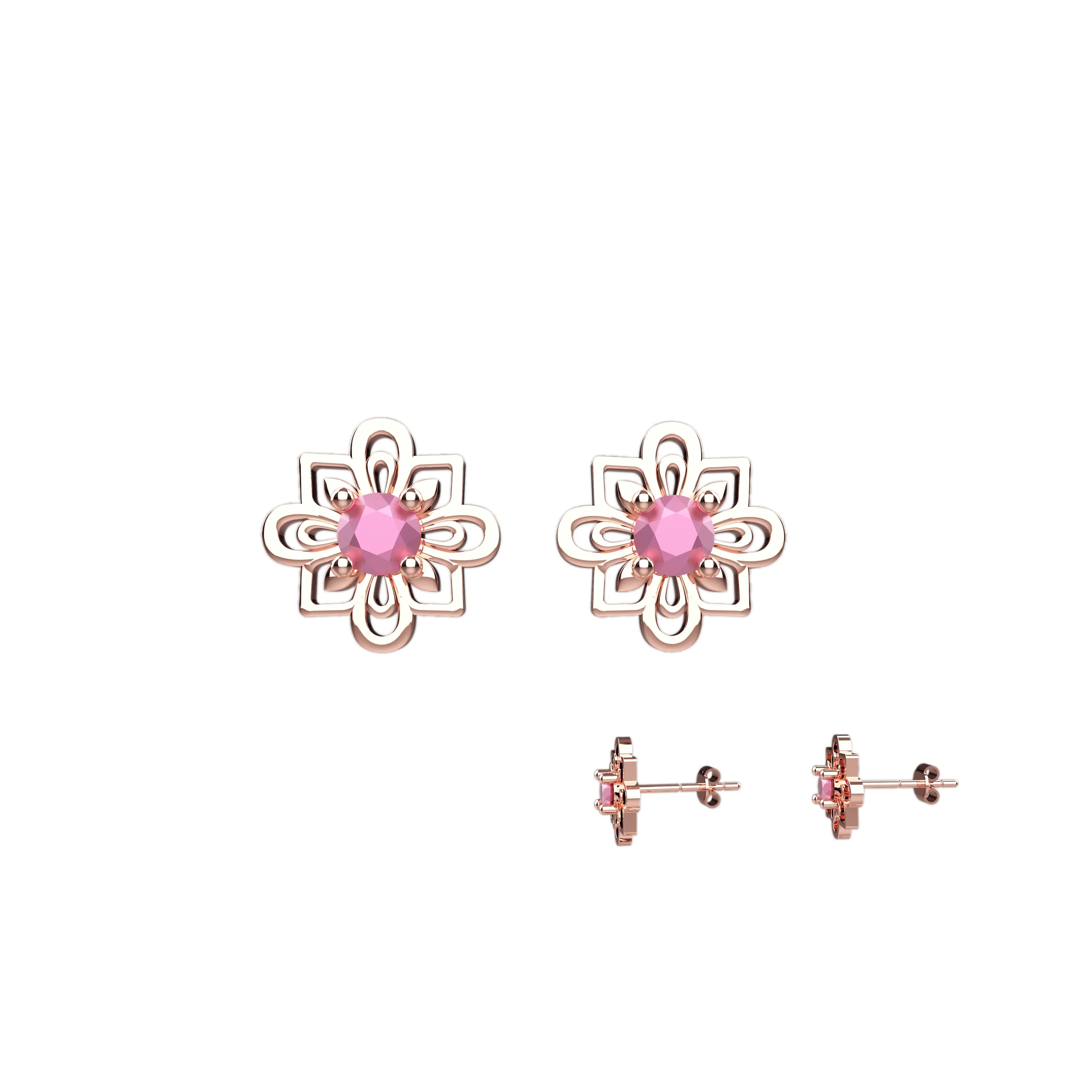 CZ Pink Gems Flower Stud Earrings