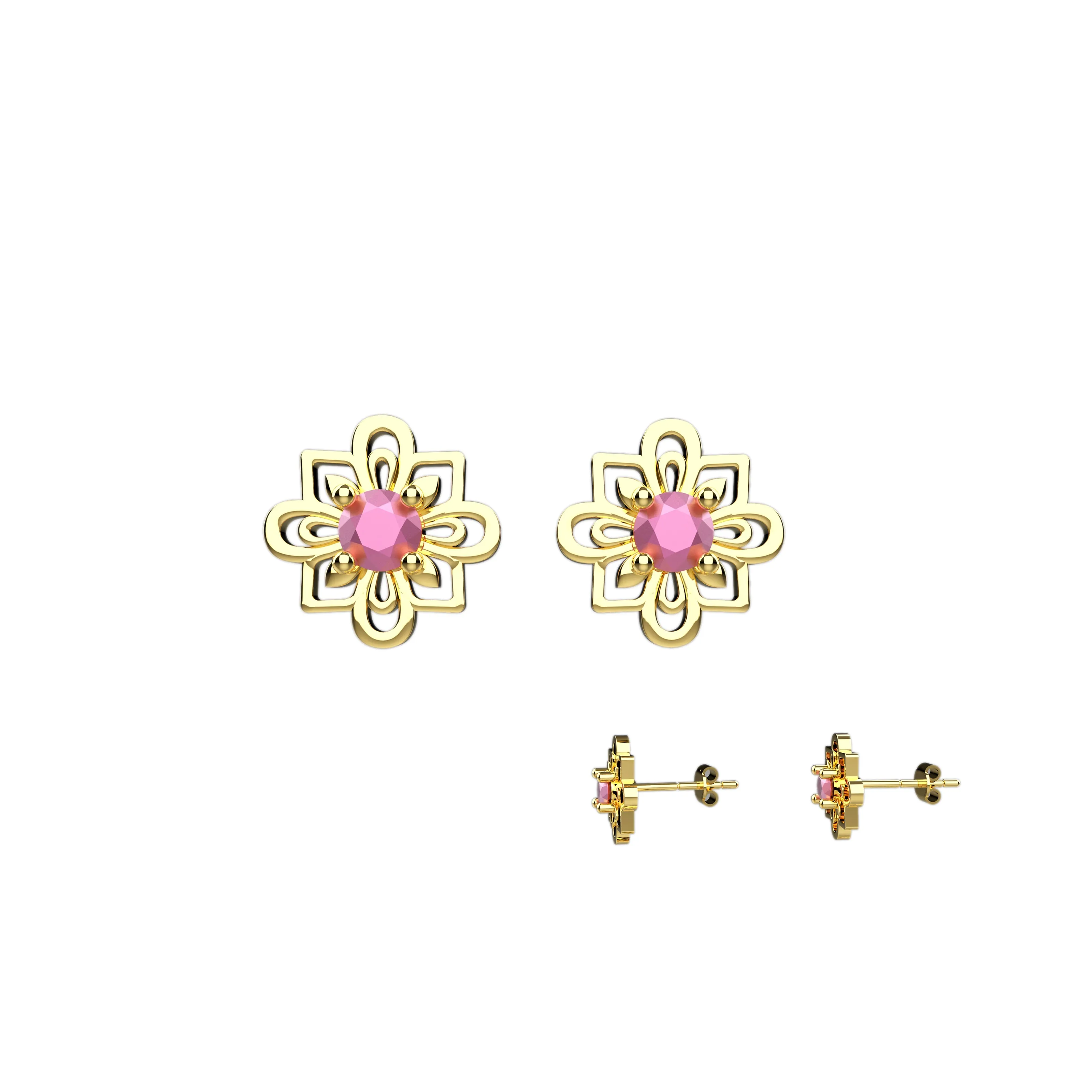 CZ Pink Gems Flower Stud Earrings