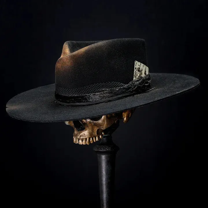 Distressed Fedora Featuring Rope and Playing Card