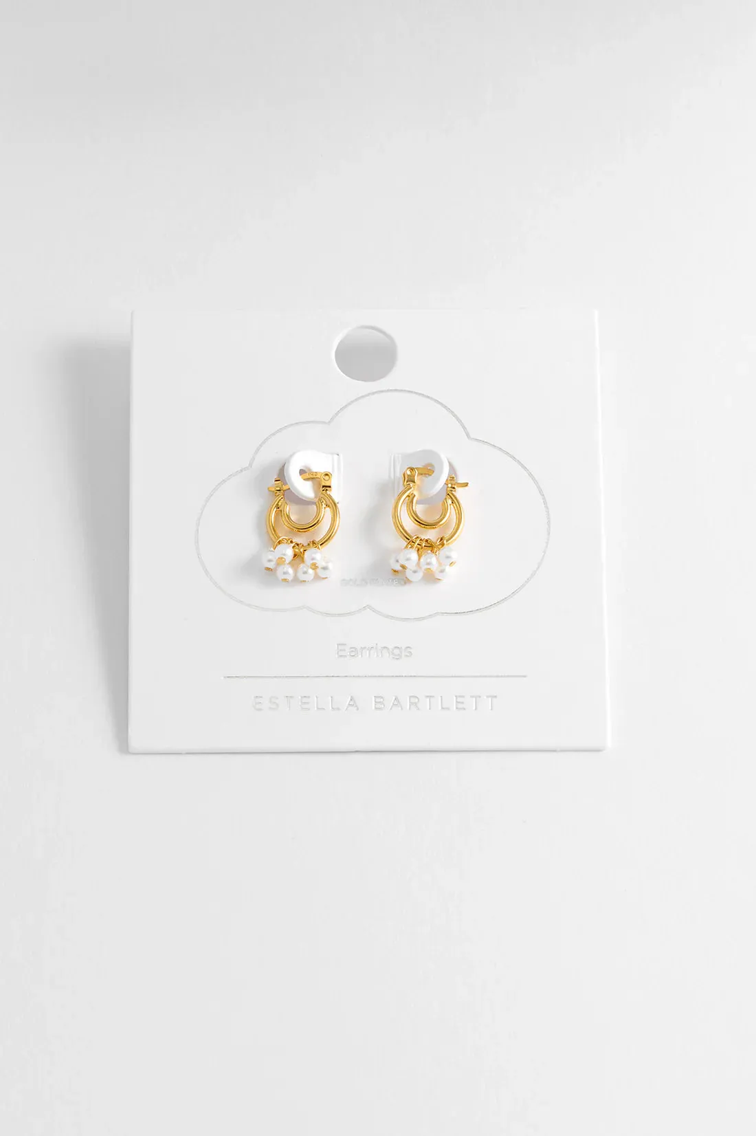 Double Hoop Drop Pearl Earrings - Gold Plated