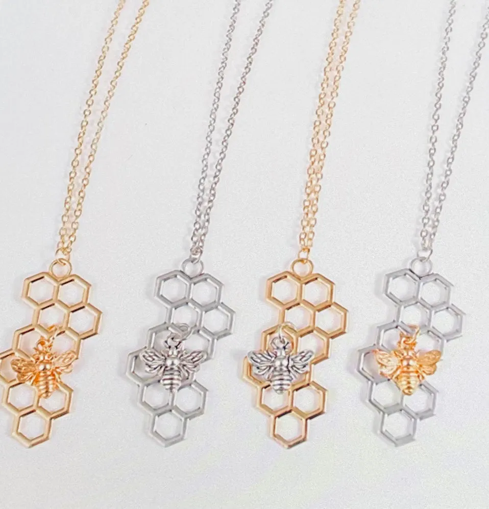 Gold & Silver Honeycomb & Bee Necklaces