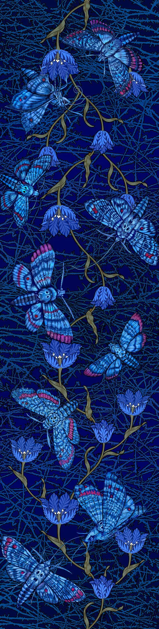 Hawkmoths at Dusk, silk velvet scarf. BLACK back.