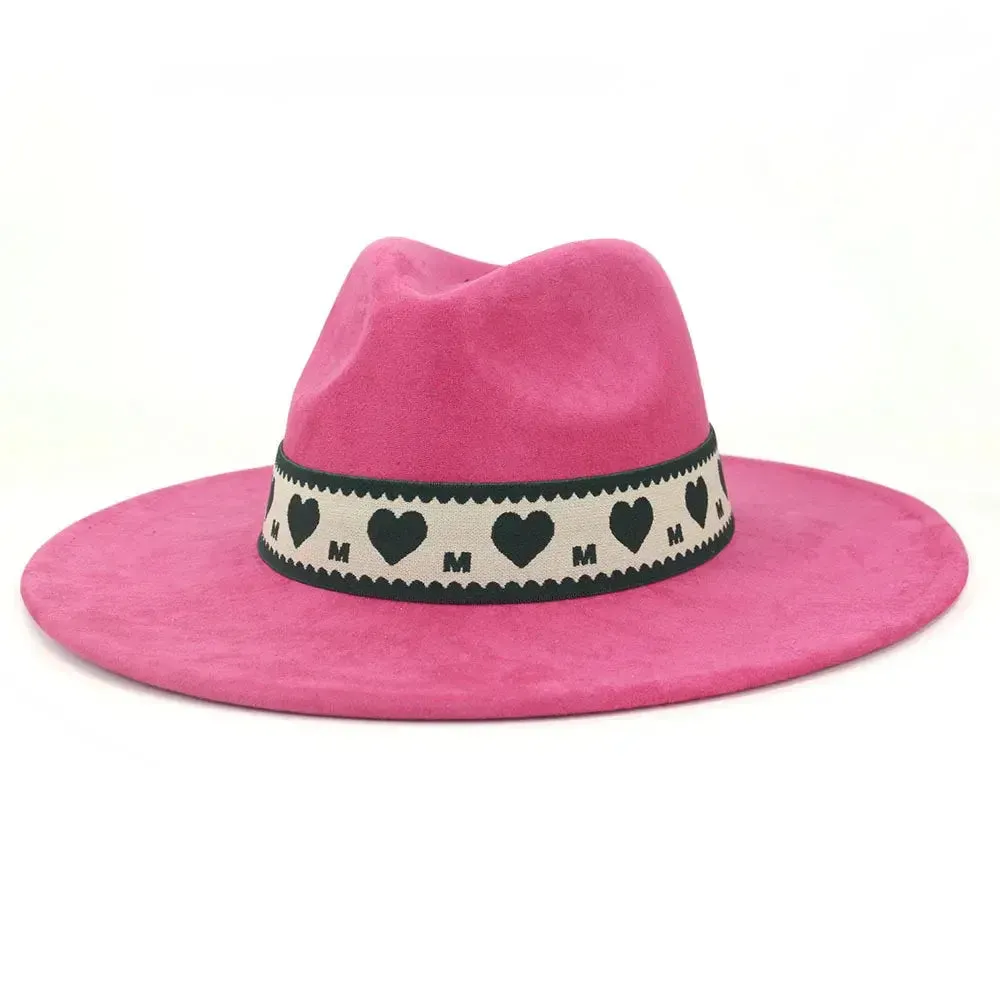 Hearts Band Suede Fedora Hat