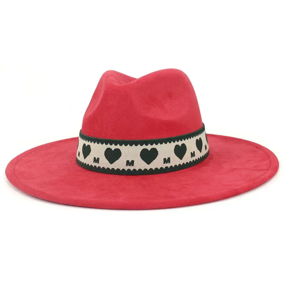 Hearts Band Suede Fedora Hat