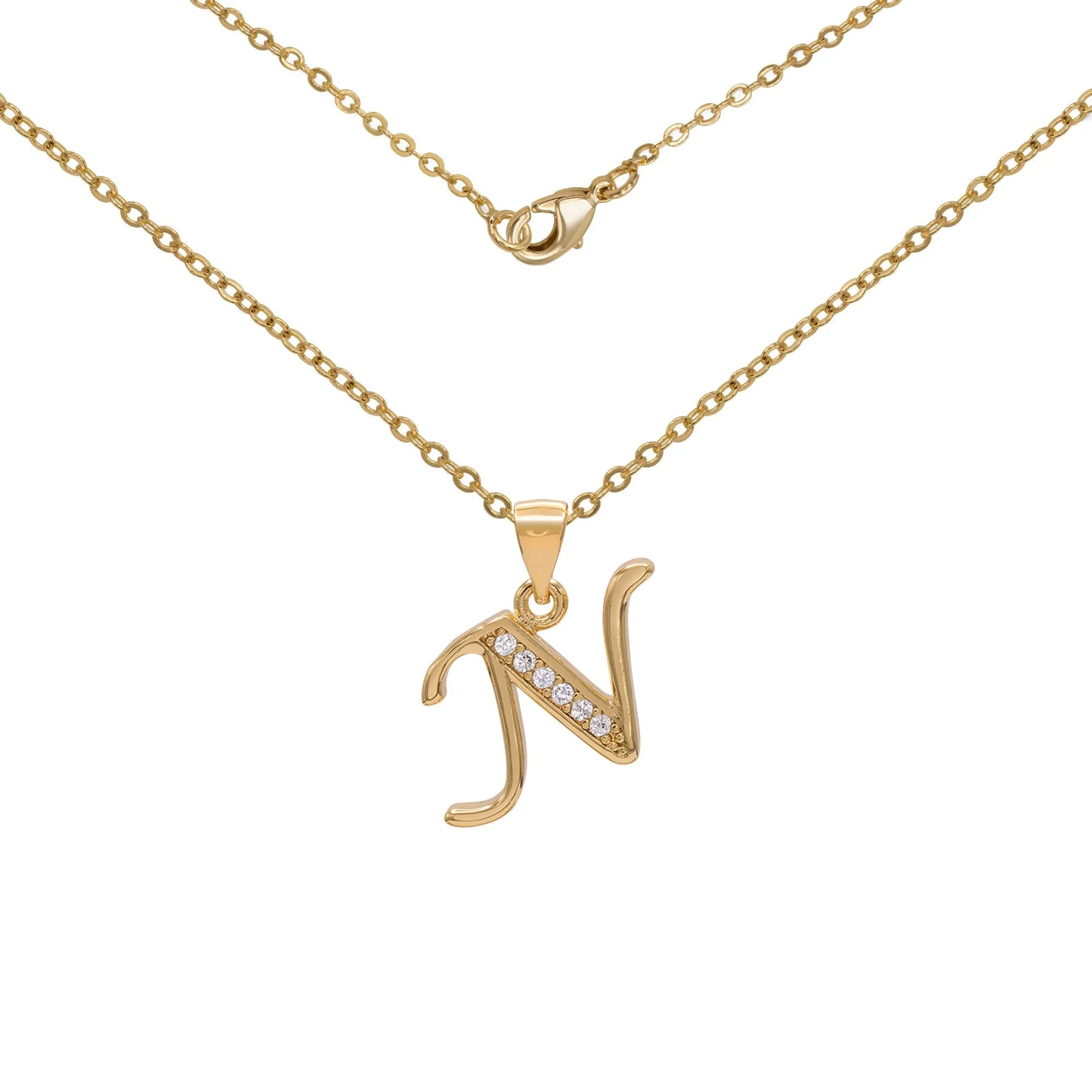 Initial A-Z Letter CZ Pendant 18K Gold Filled Rolo Necklace Women Fashion Jewelry 18"