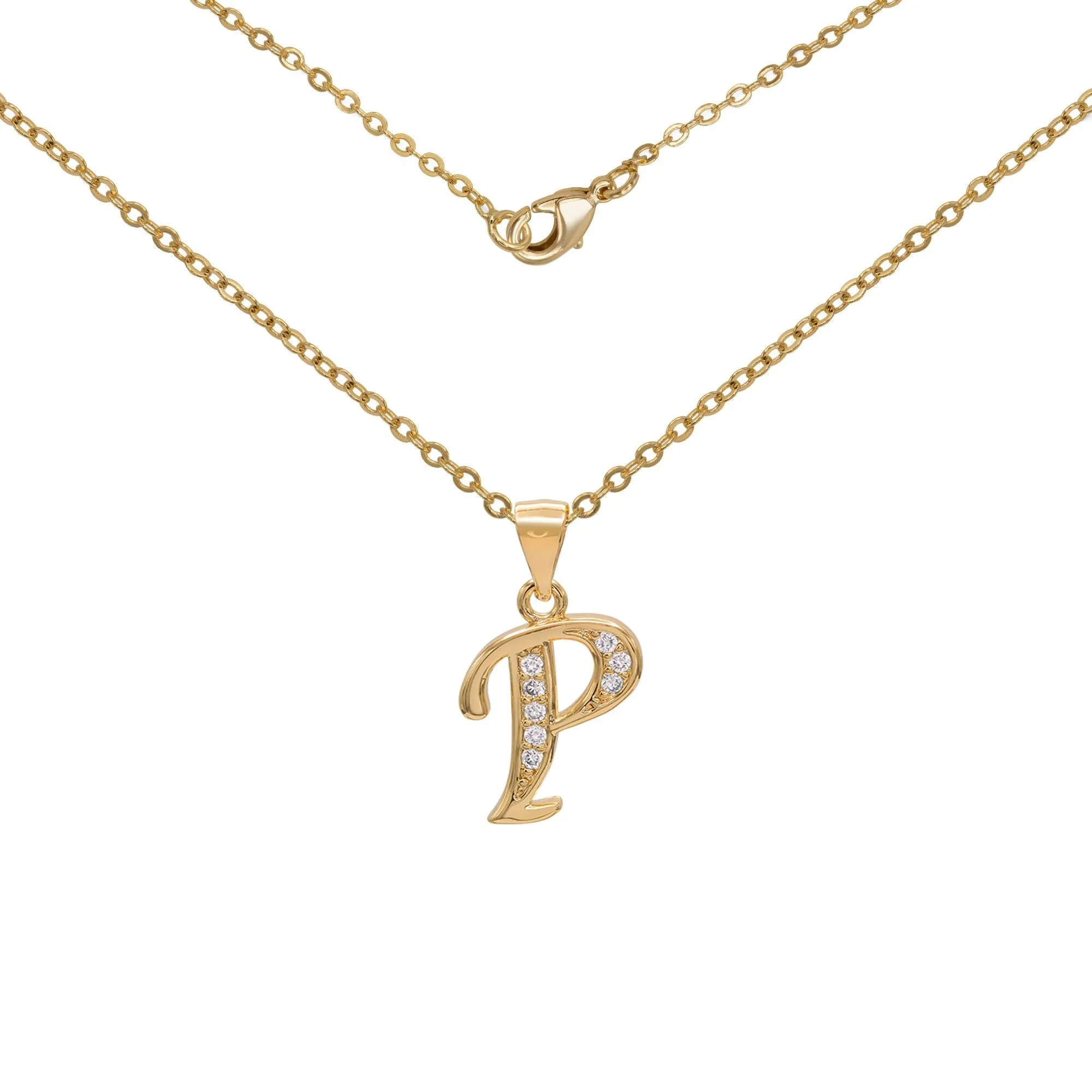 Initial A-Z Letter CZ Pendant 18K Gold Filled Rolo Necklace Women Fashion Jewelry 18"