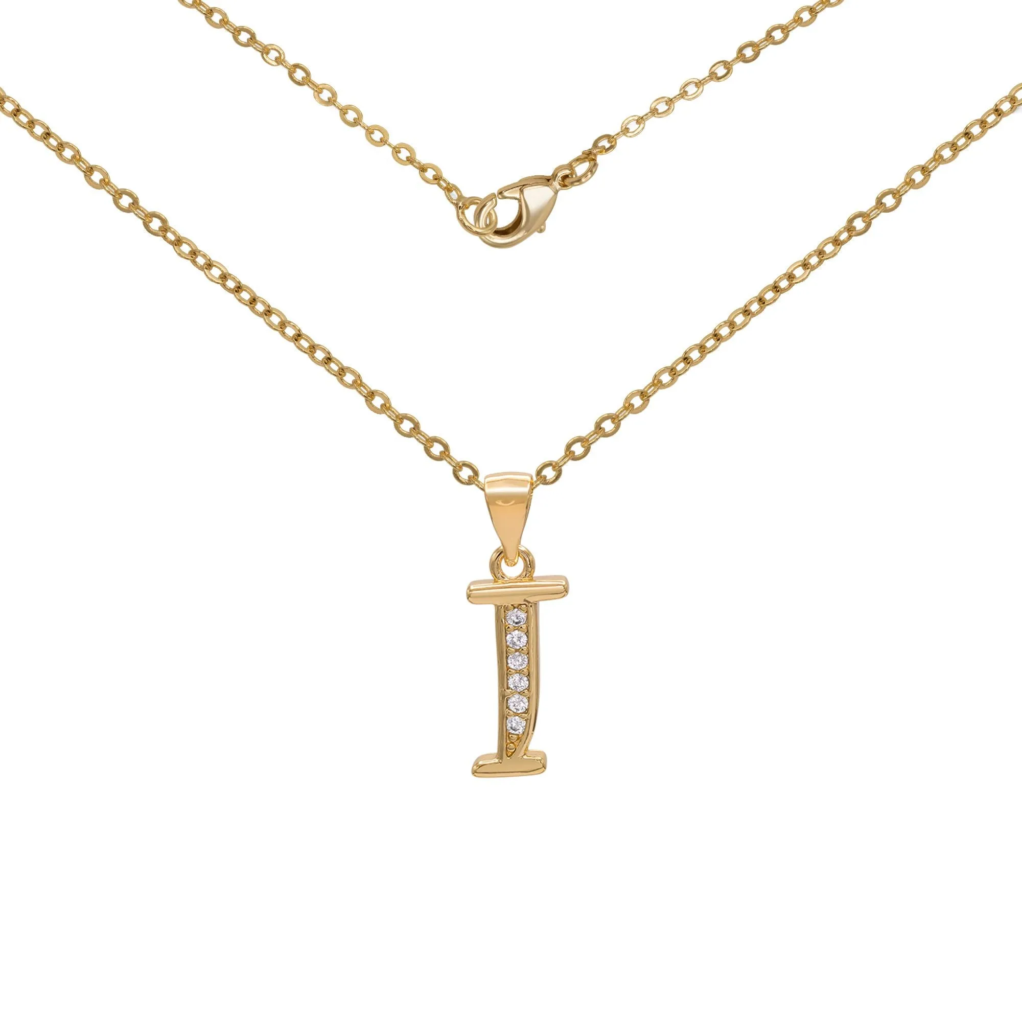 Initial A-Z Letter CZ Pendant 18K Gold Filled Rolo Necklace Women Fashion Jewelry 18"