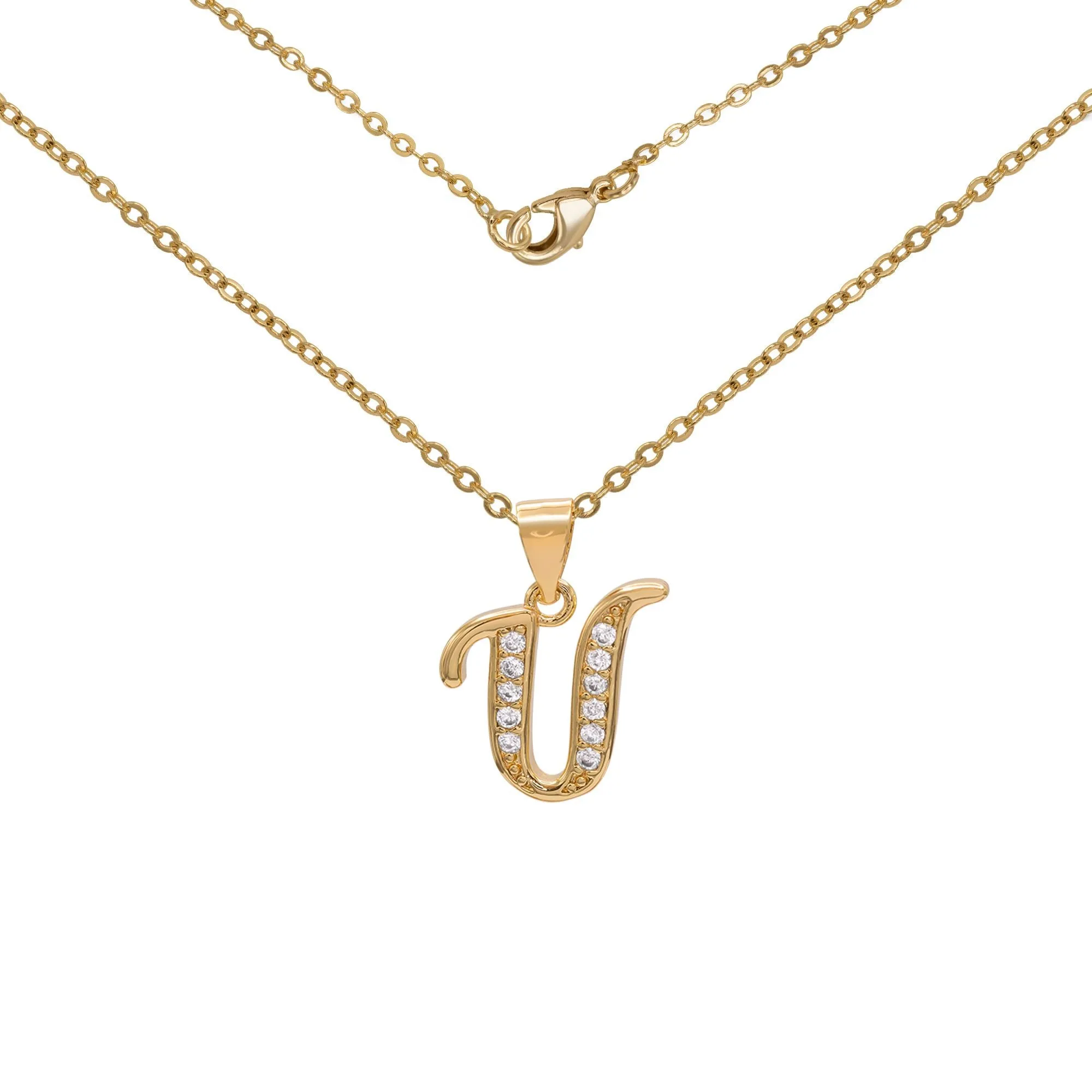 Initial A-Z Letter CZ Pendant 18K Gold Filled Rolo Necklace Women Fashion Jewelry 18"