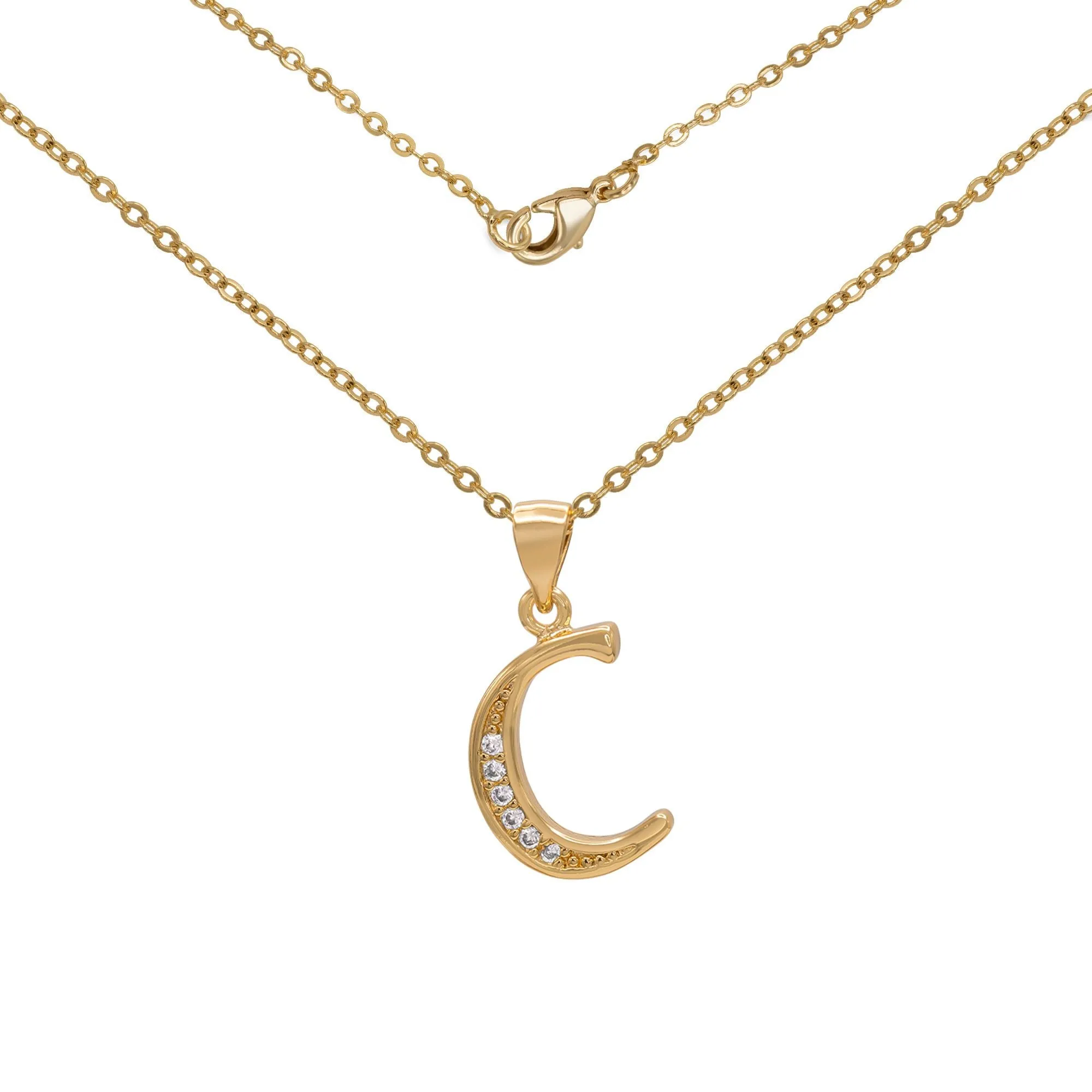 Initial A-Z Letter CZ Pendant 18K Gold Filled Rolo Necklace Women Fashion Jewelry 18"
