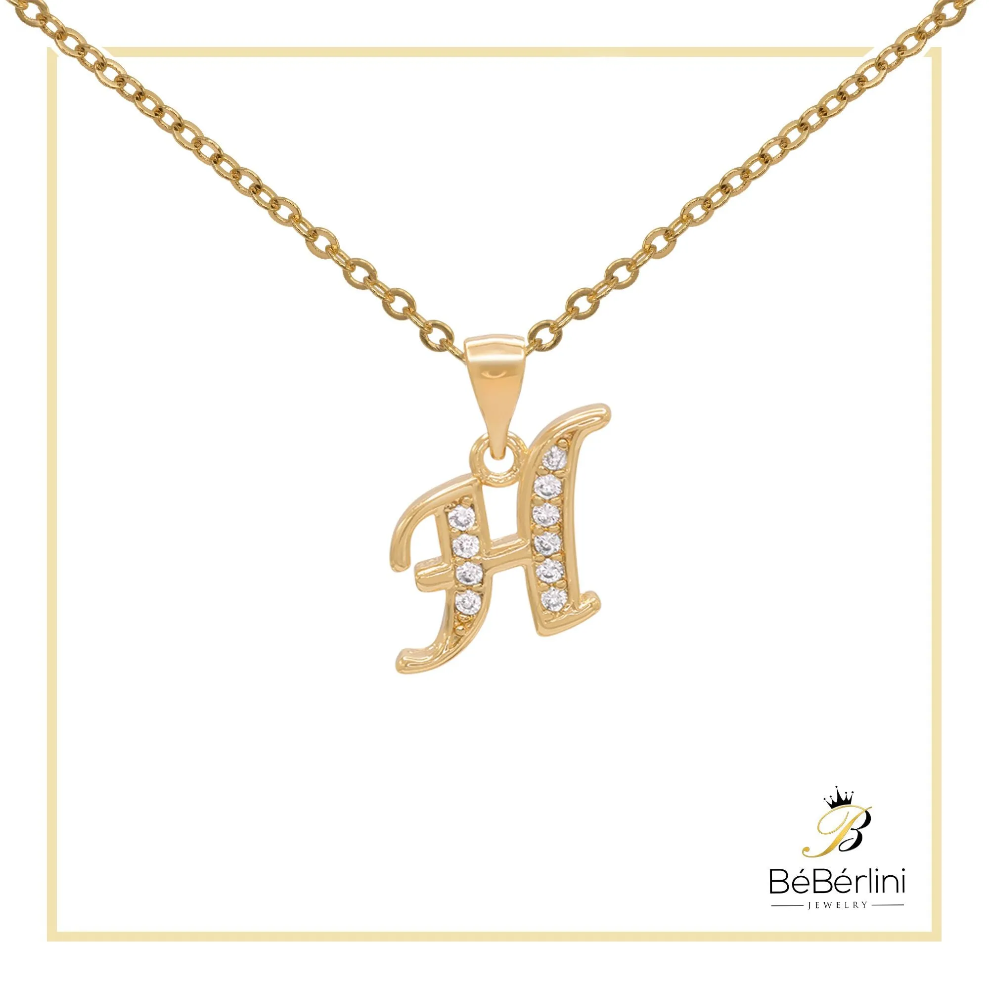 Initial A-Z Letter CZ Pendant 18K Gold Filled Rolo Necklace Women Fashion Jewelry 18"
