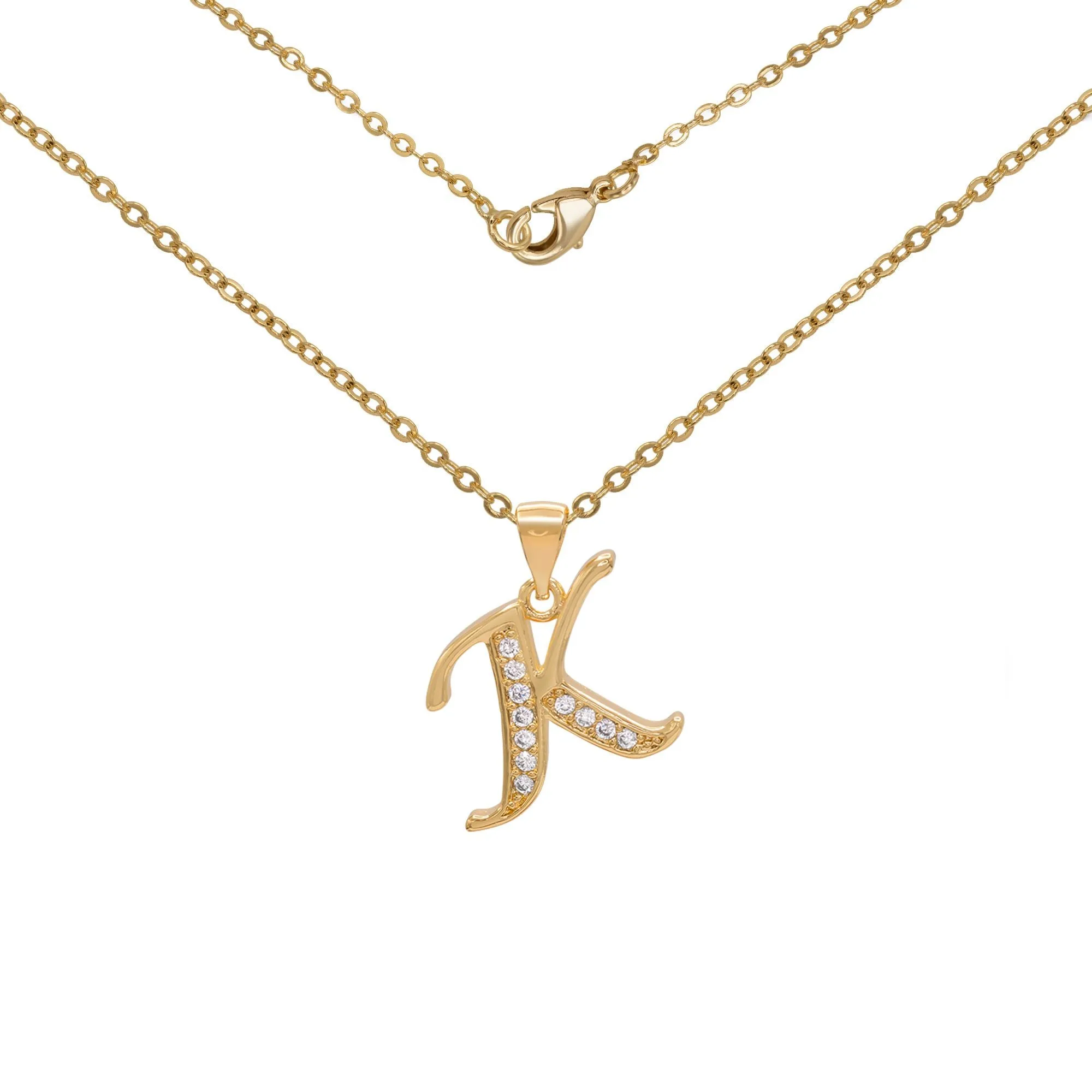 Initial A-Z Letter CZ Pendant 18K Gold Filled Rolo Necklace Women Fashion Jewelry 18"