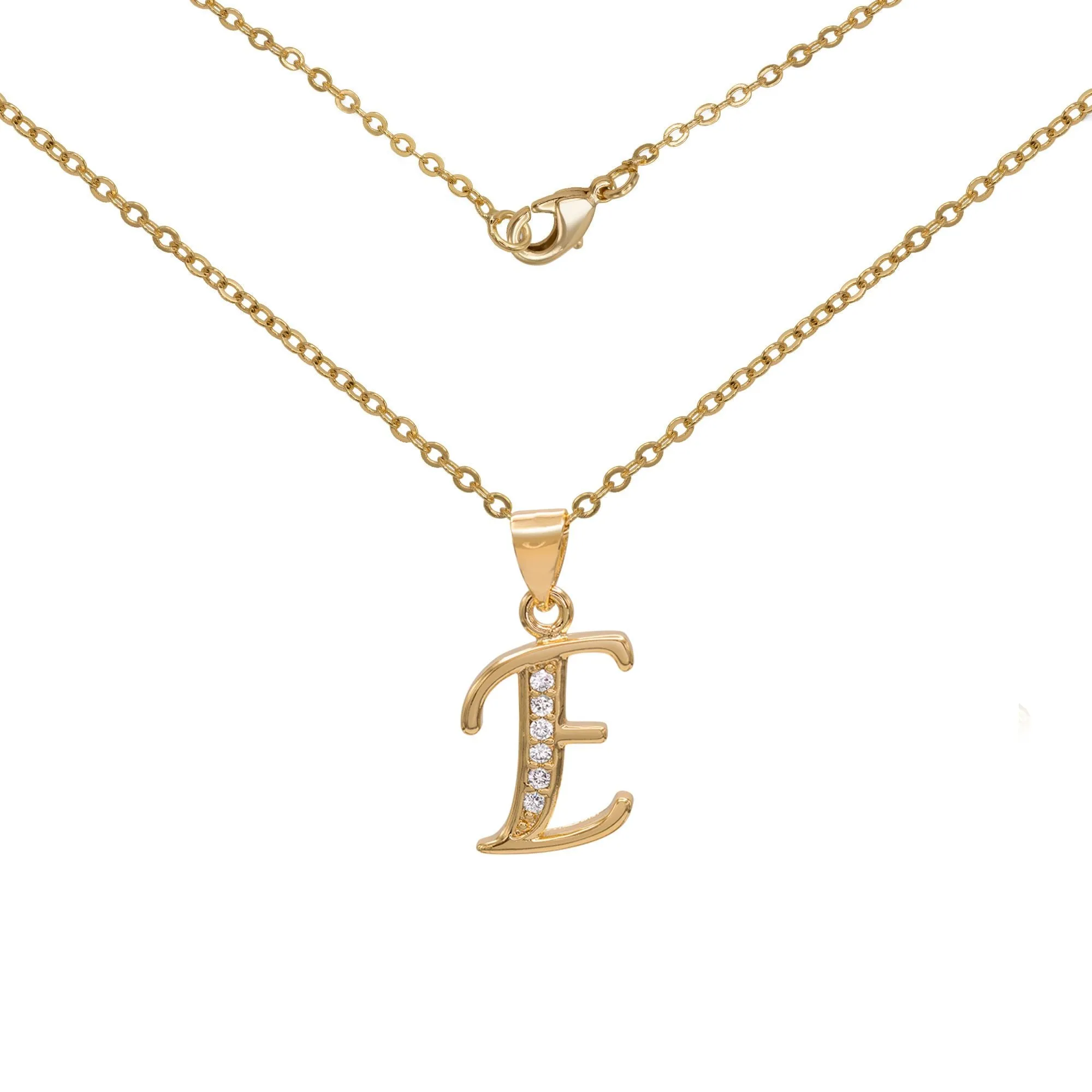 Initial A-Z Letter CZ Pendant 18K Gold Filled Rolo Necklace Women Fashion Jewelry 18"