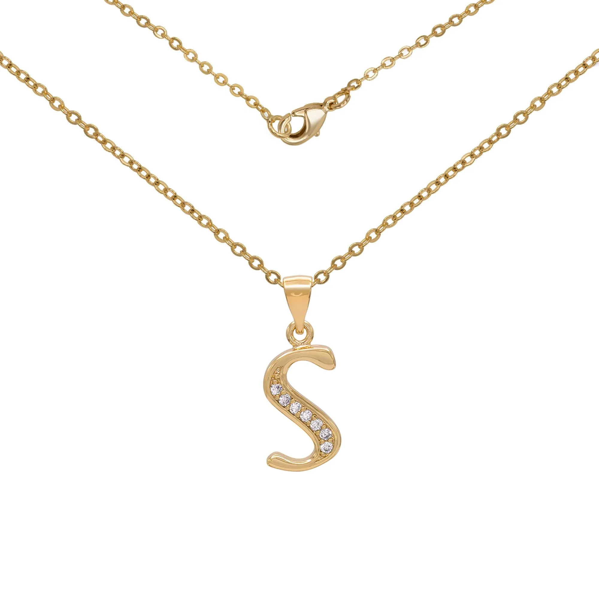 Initial A-Z Letter CZ Pendant 18K Gold Filled Rolo Necklace Women Fashion Jewelry 18"