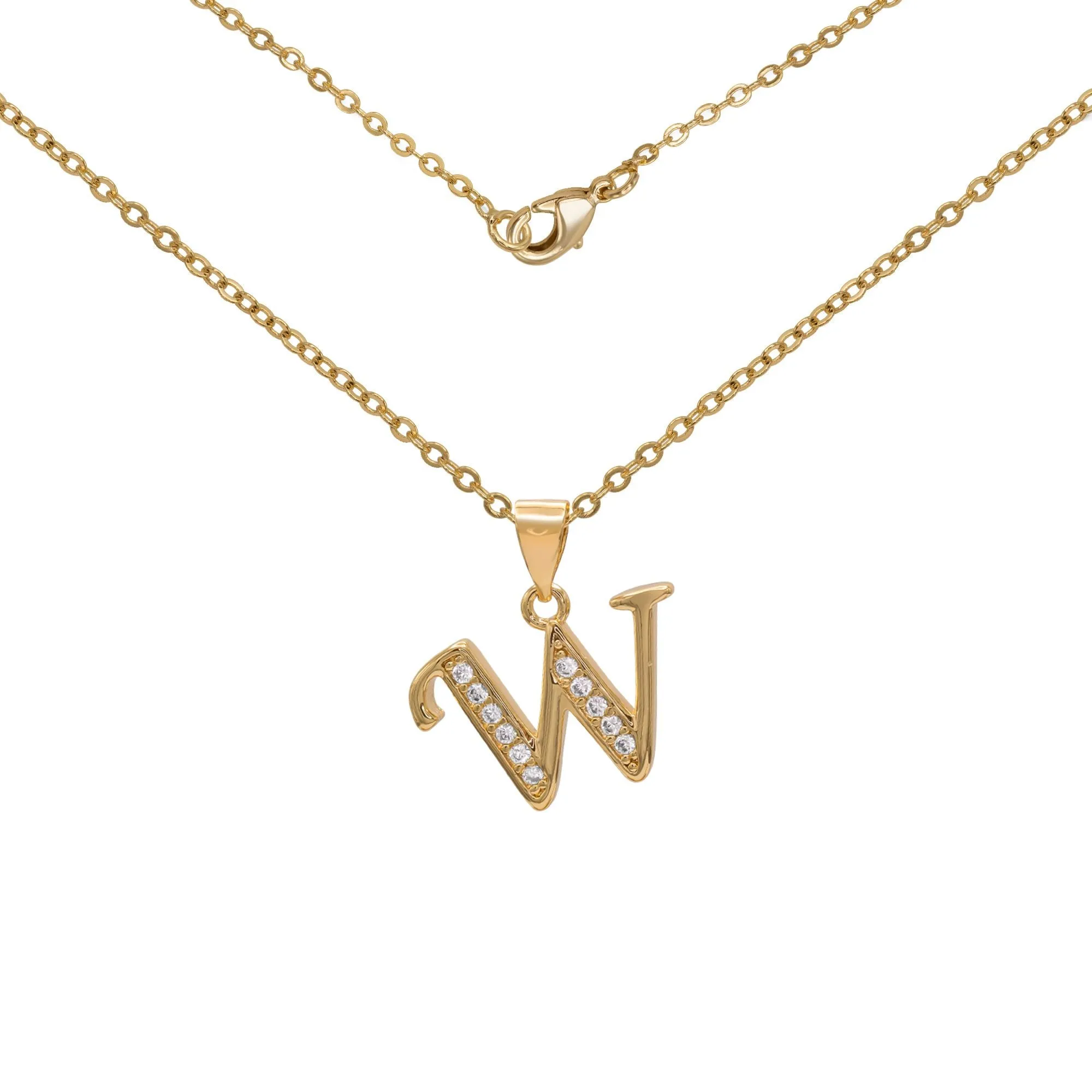 Initial A-Z Letter CZ Pendant 18K Gold Filled Rolo Necklace Women Fashion Jewelry 18"