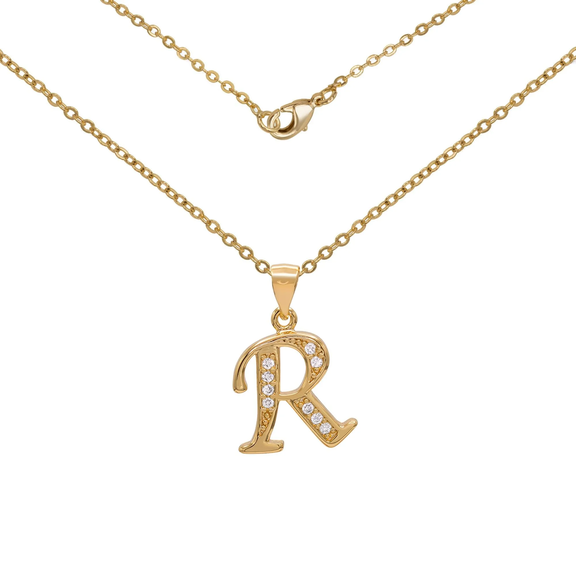 Initial A-Z Letter CZ Pendant 18K Gold Filled Rolo Necklace Women Fashion Jewelry 18"