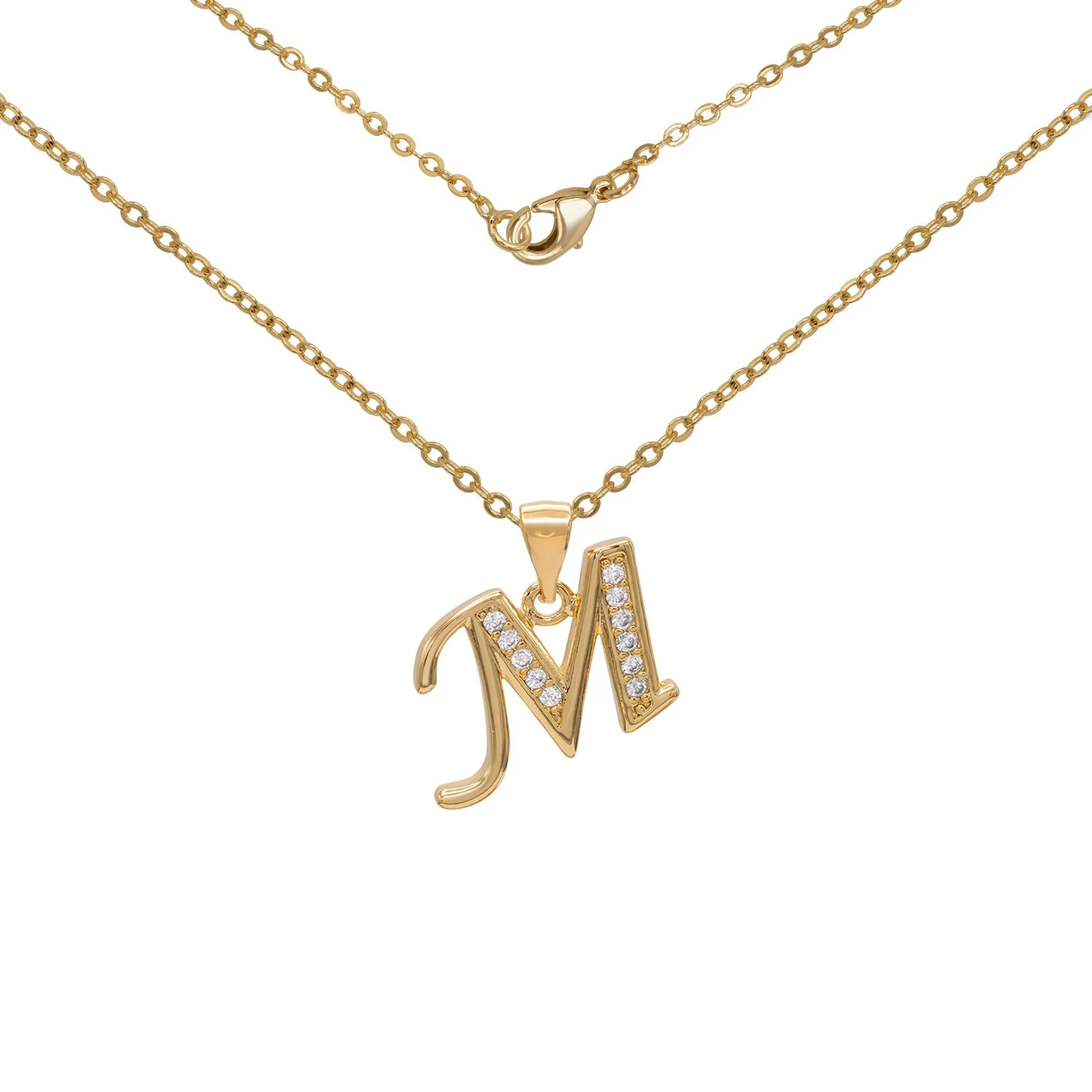 Initial A-Z Letter CZ Pendant 18K Gold Filled Rolo Necklace Women Fashion Jewelry 18"