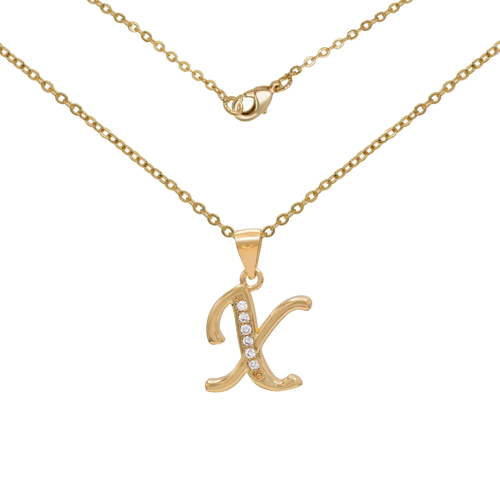 Initial A-Z Letter CZ Pendant 18K Gold Filled Rolo Necklace Women Fashion Jewelry 18"