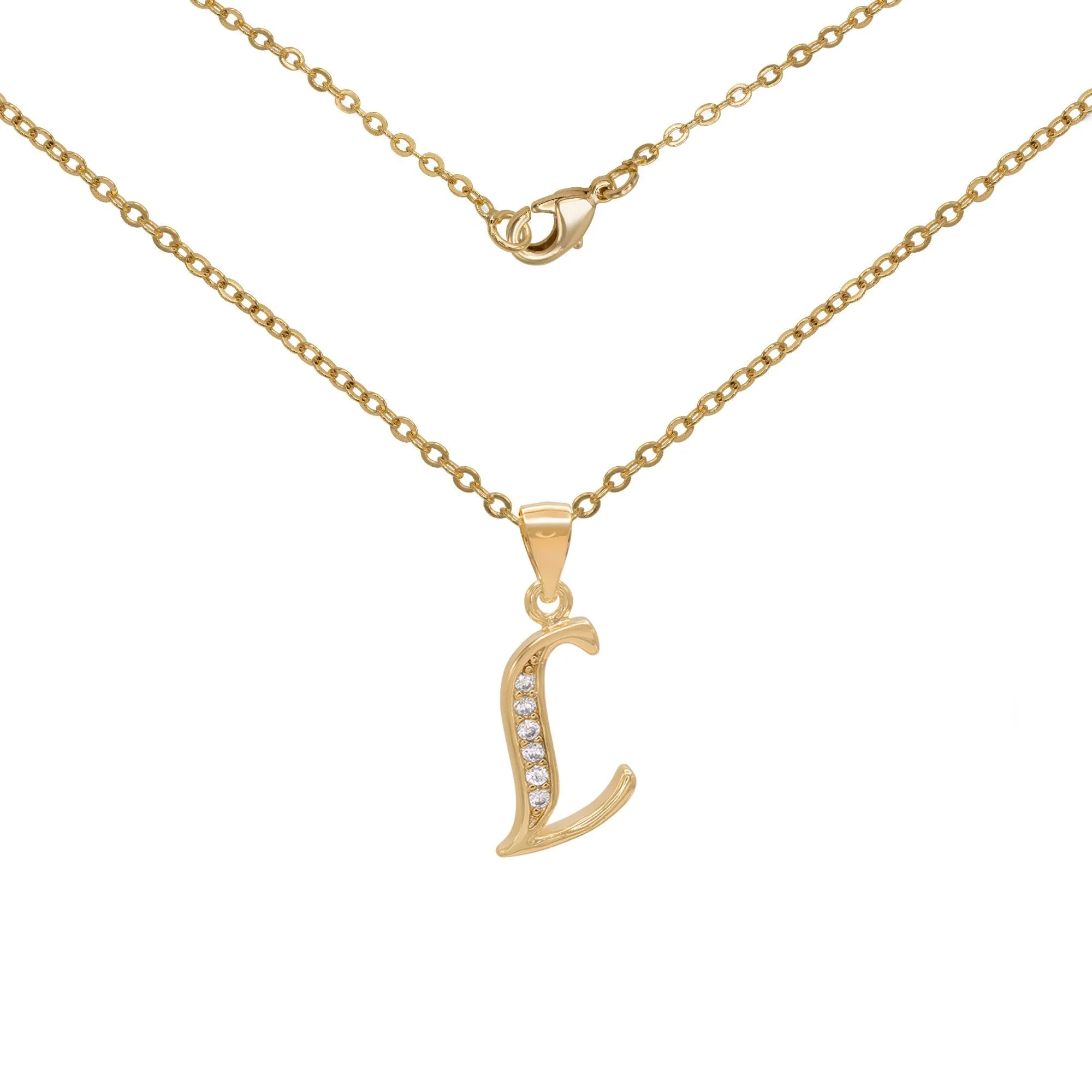 Initial A-Z Letter CZ Pendant 18K Gold Filled Rolo Necklace Women Fashion Jewelry 18"