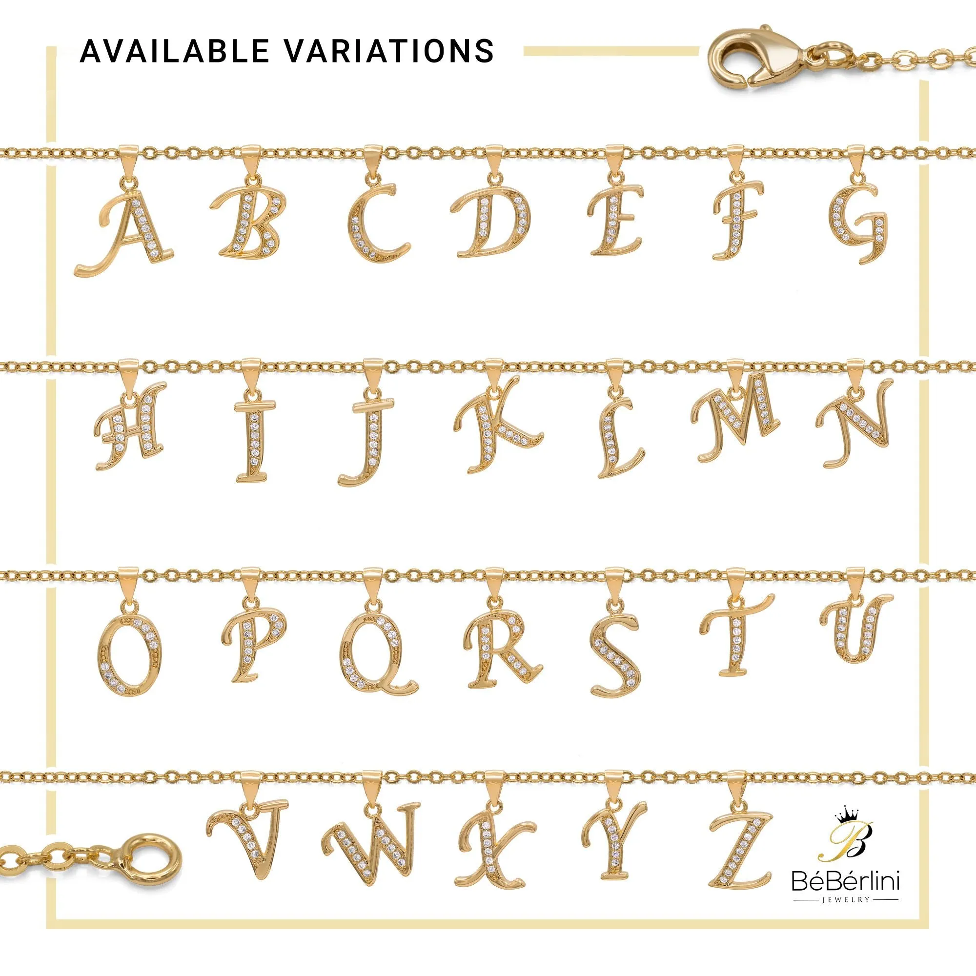 Initial A-Z Letter CZ Pendant 18K Gold Filled Rolo Necklace Women Fashion Jewelry 18"