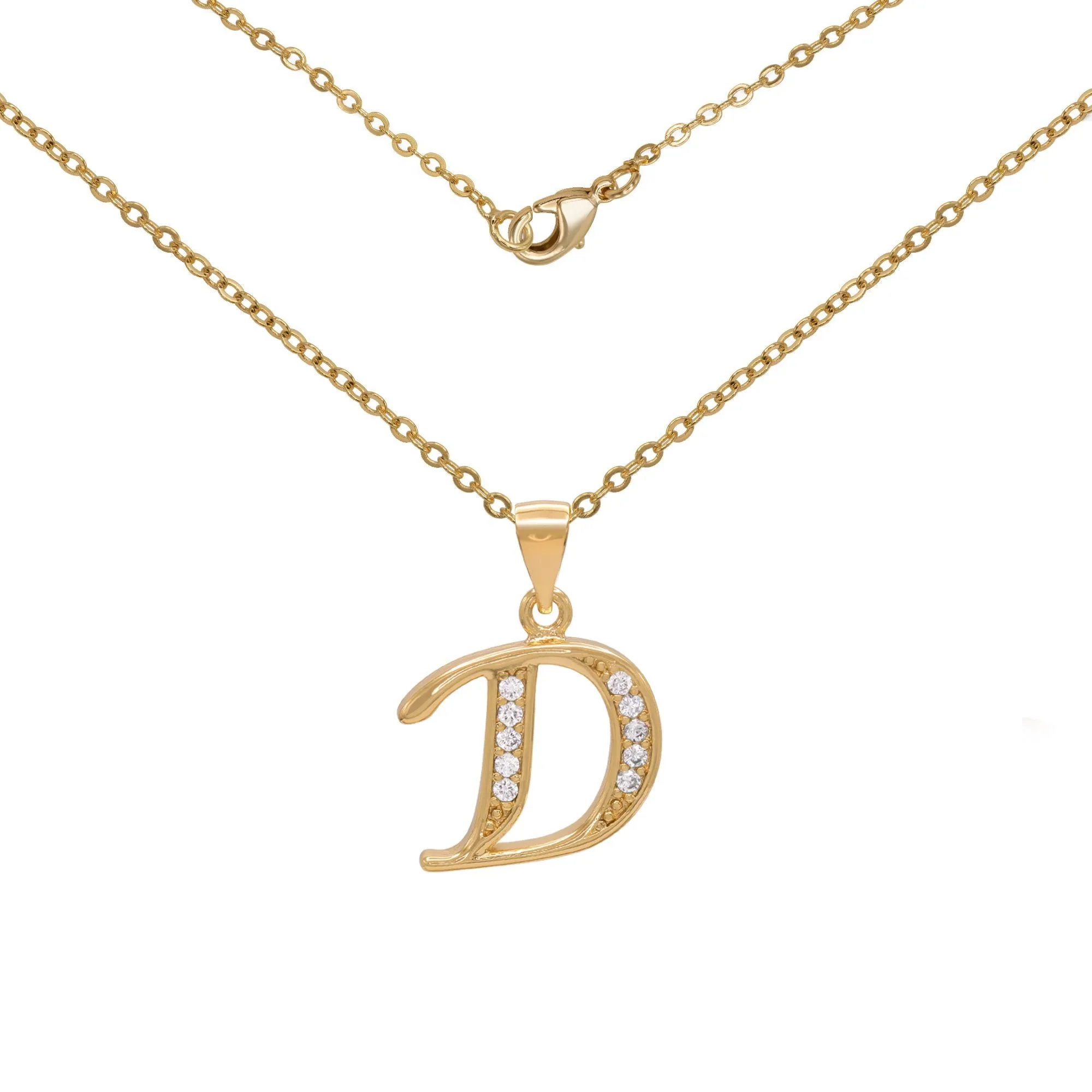 Initial A-Z Letter CZ Pendant 18K Gold Filled Rolo Necklace Women Fashion Jewelry 18"