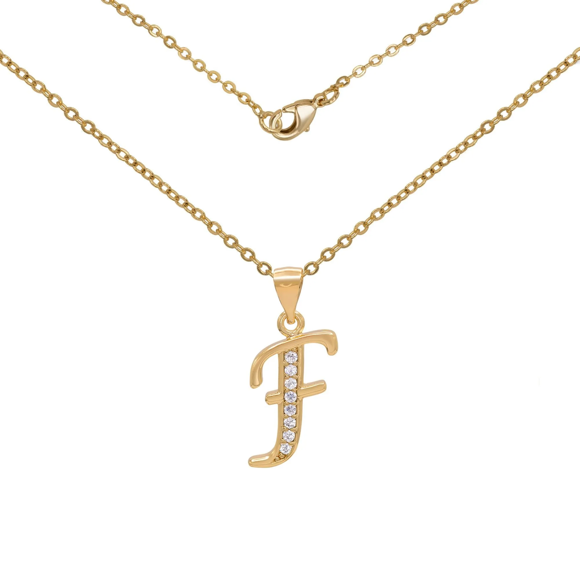 Initial A-Z Letter CZ Pendant 18K Gold Filled Rolo Necklace Women Fashion Jewelry 18"