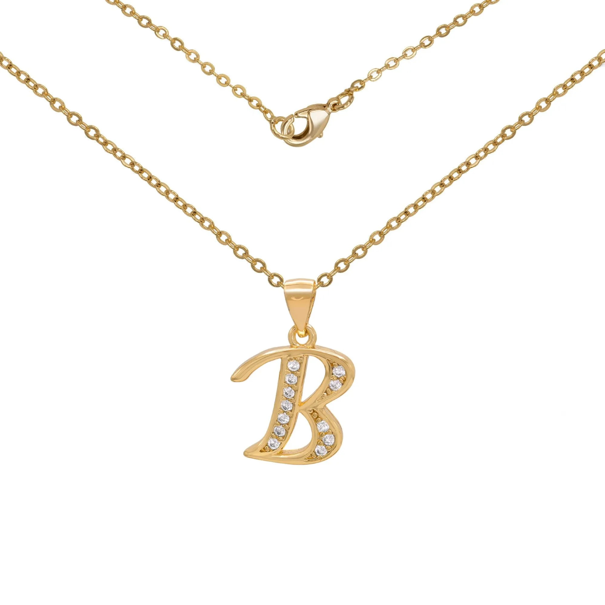 Initial A-Z Letter CZ Pendant 18K Gold Filled Rolo Necklace Women Fashion Jewelry 18"