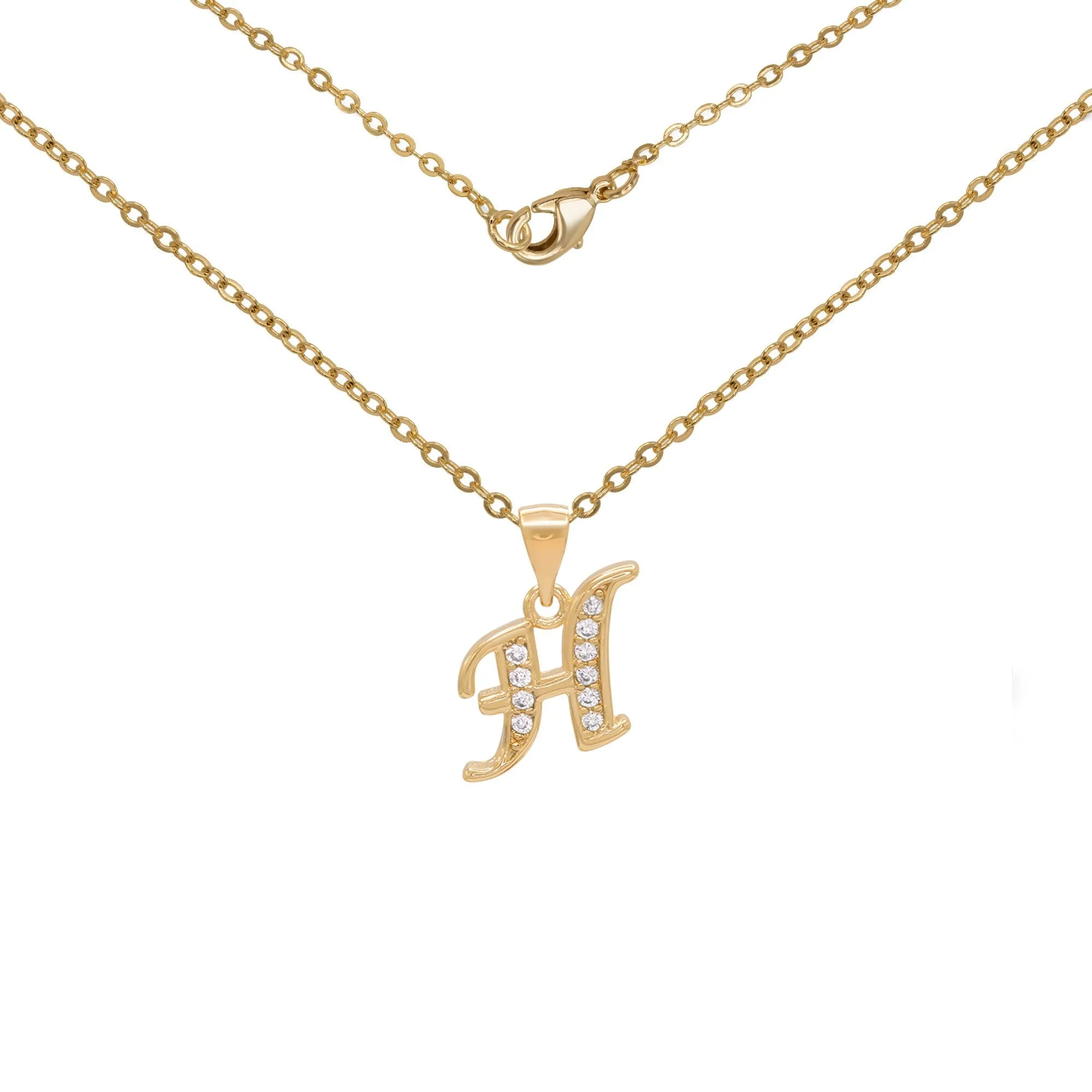 Initial A-Z Letter CZ Pendant 18K Gold Filled Rolo Necklace Women Fashion Jewelry 18"